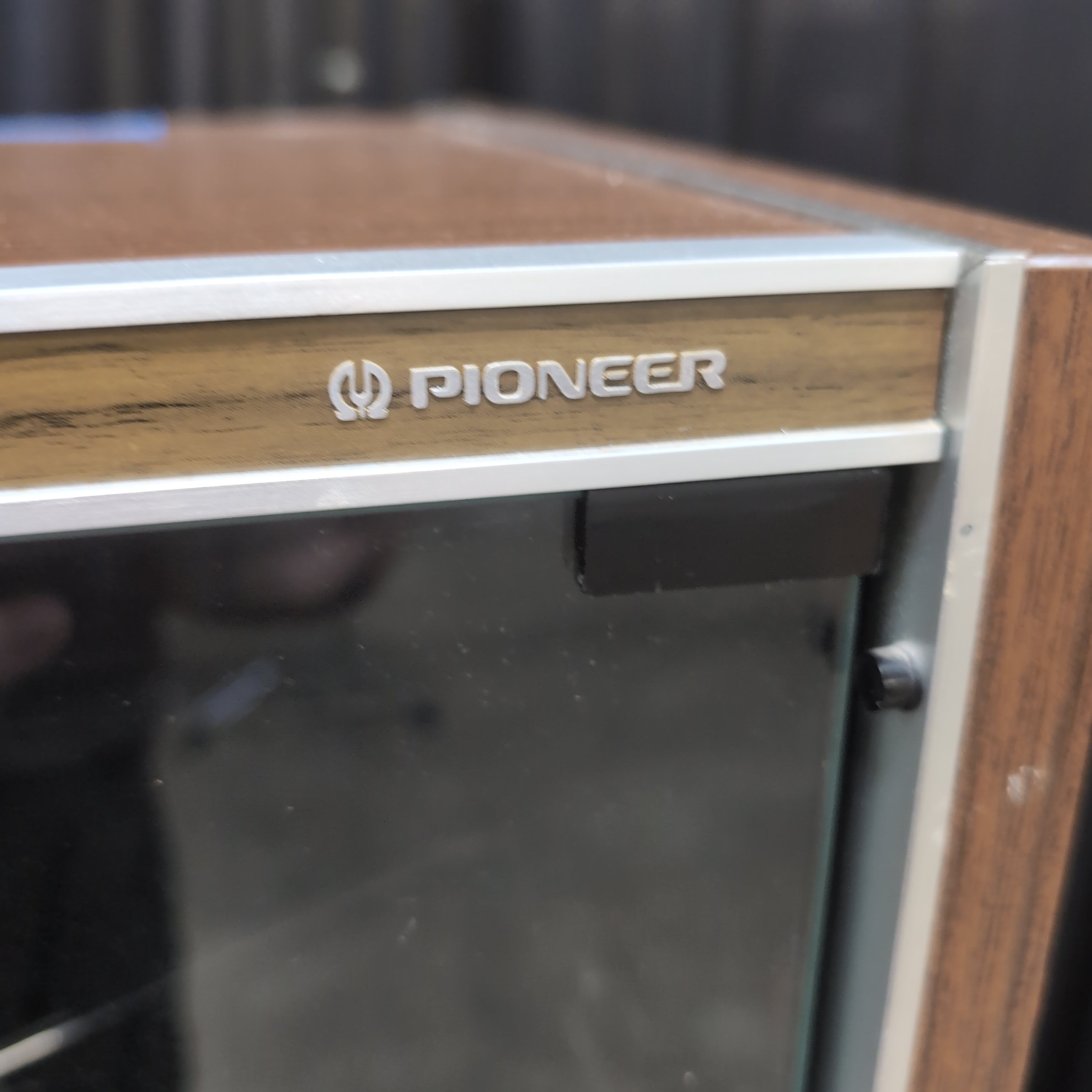 Pioneer Vintage Brown Wood TV Stand with Glass Doors