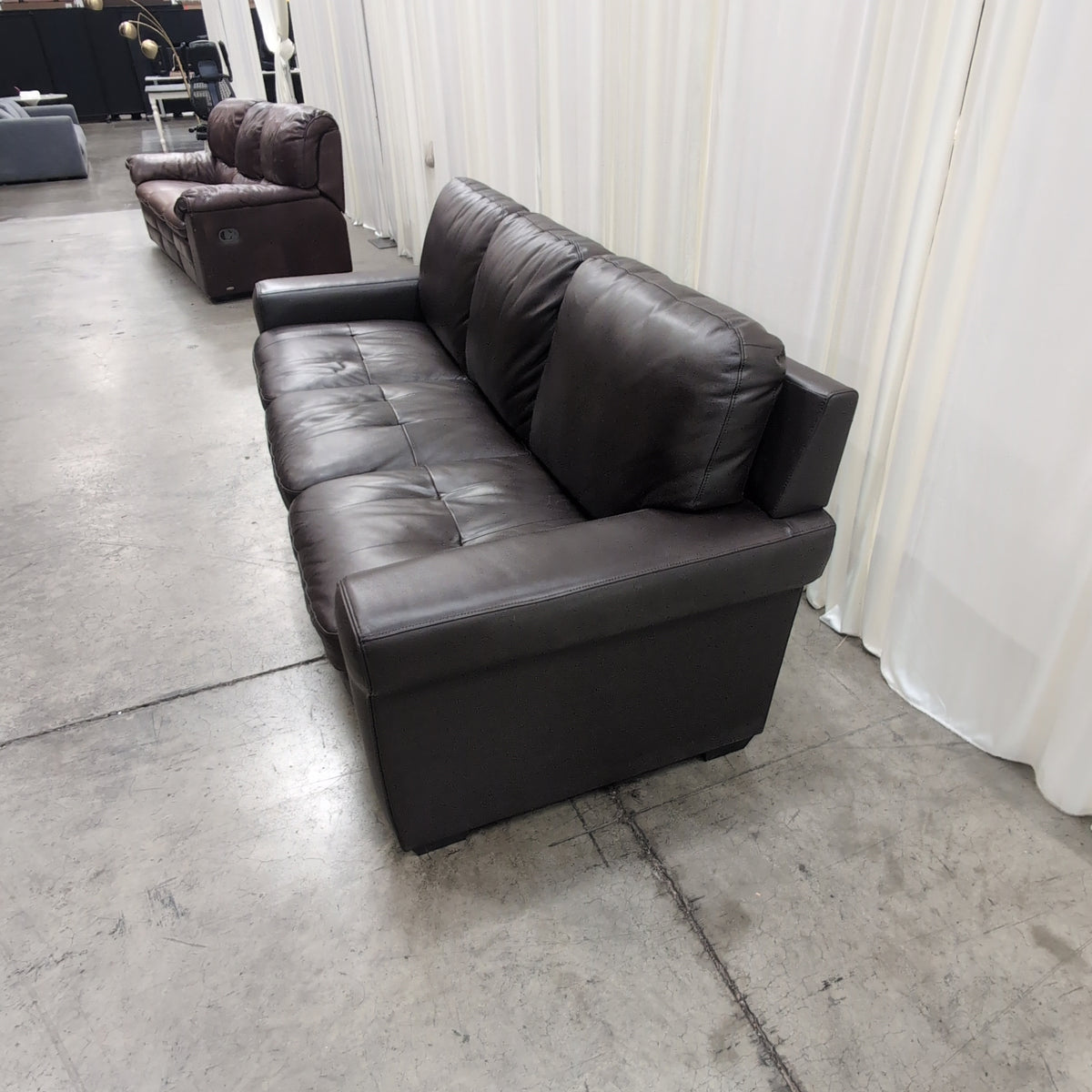 Dark Brown Rolled Arm Leather Couch