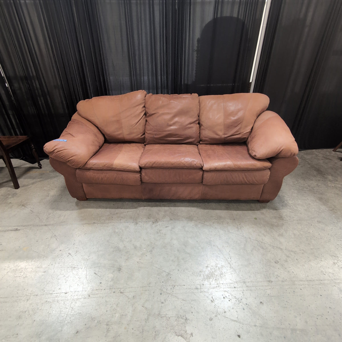 Padded Arm Three-Cushion Brown Couch in Leather