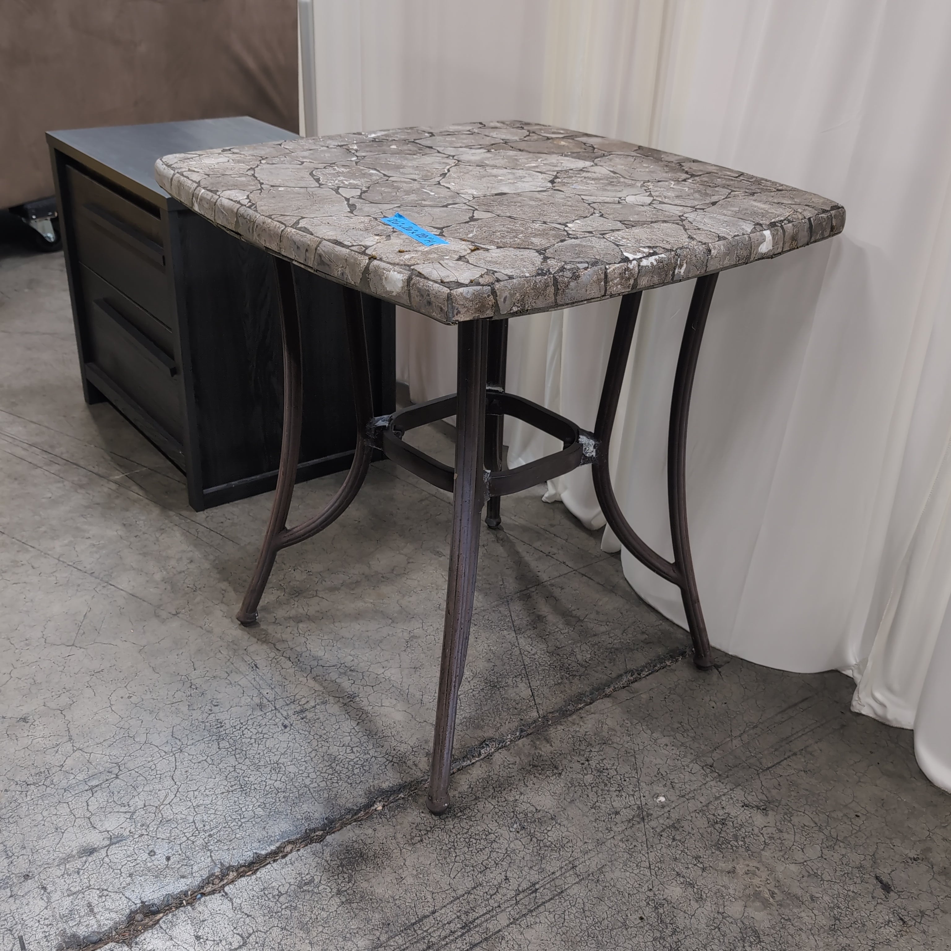 Square Stone Mosaic Outdoor Table with Metal Base