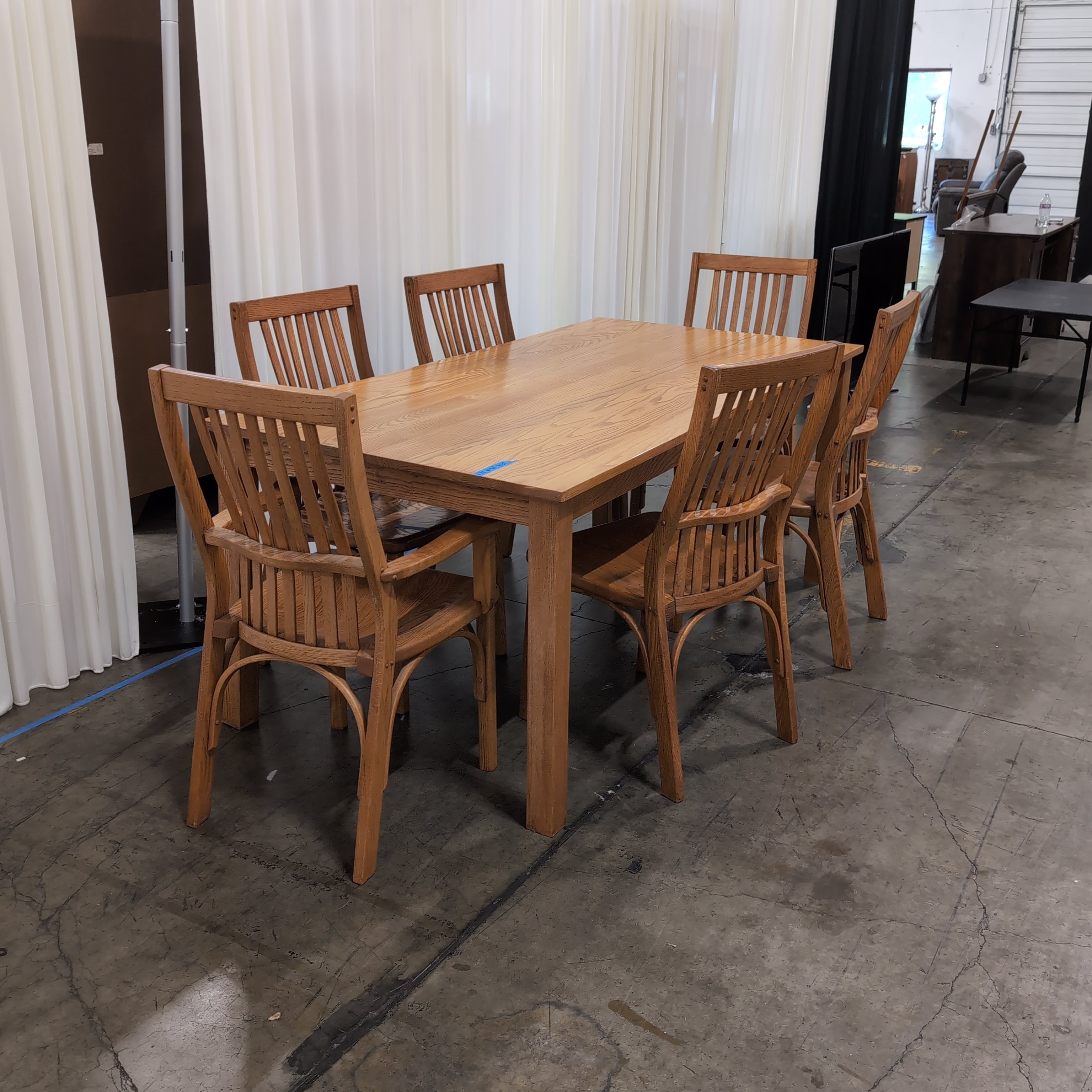 Light Wood Rectangular Dining Table with Six Chairs