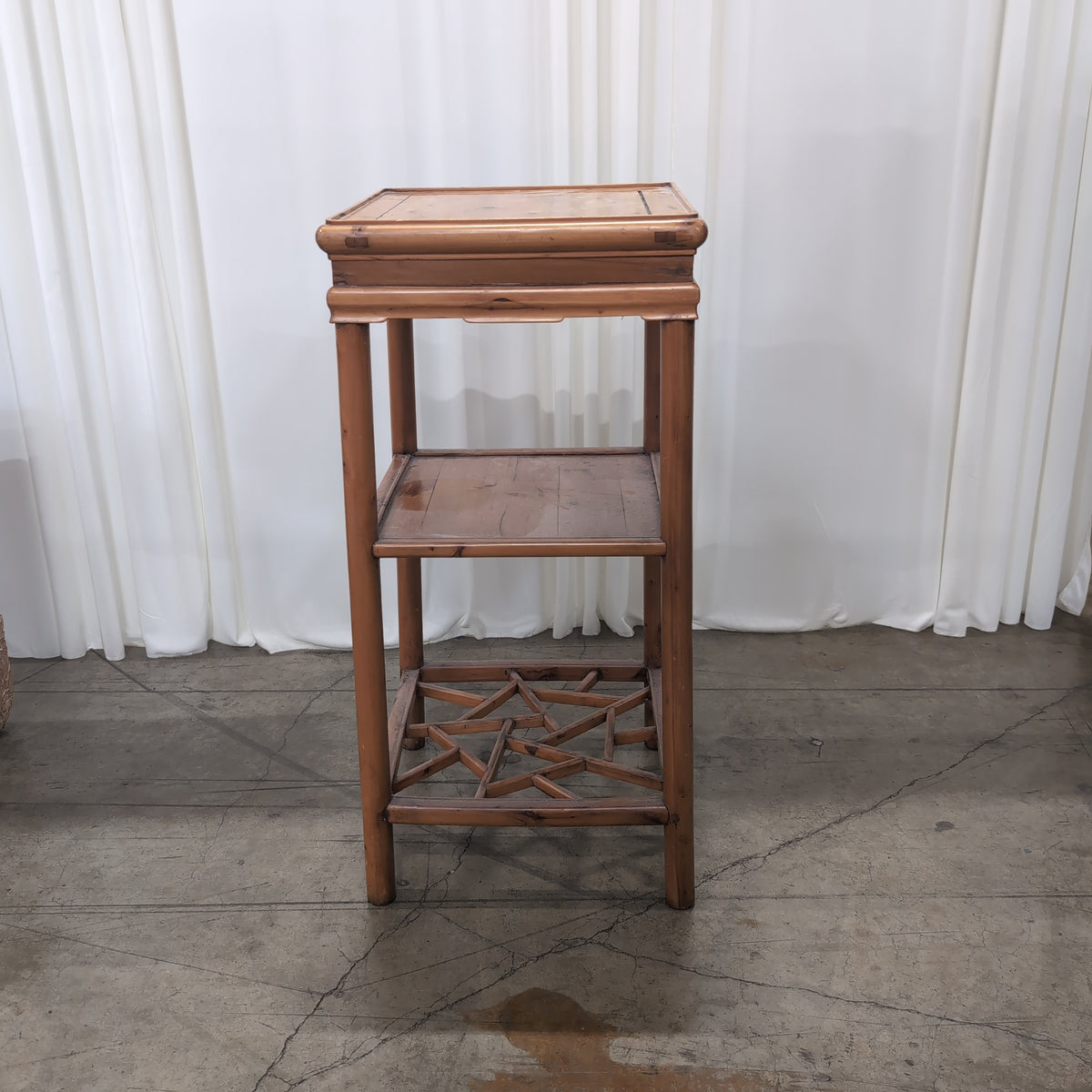 Light Wood Square End & Two Chairs Table with Lattice Base