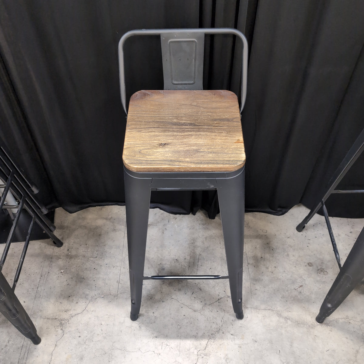 Industrial Style Dark Wood Seat Bar Stool