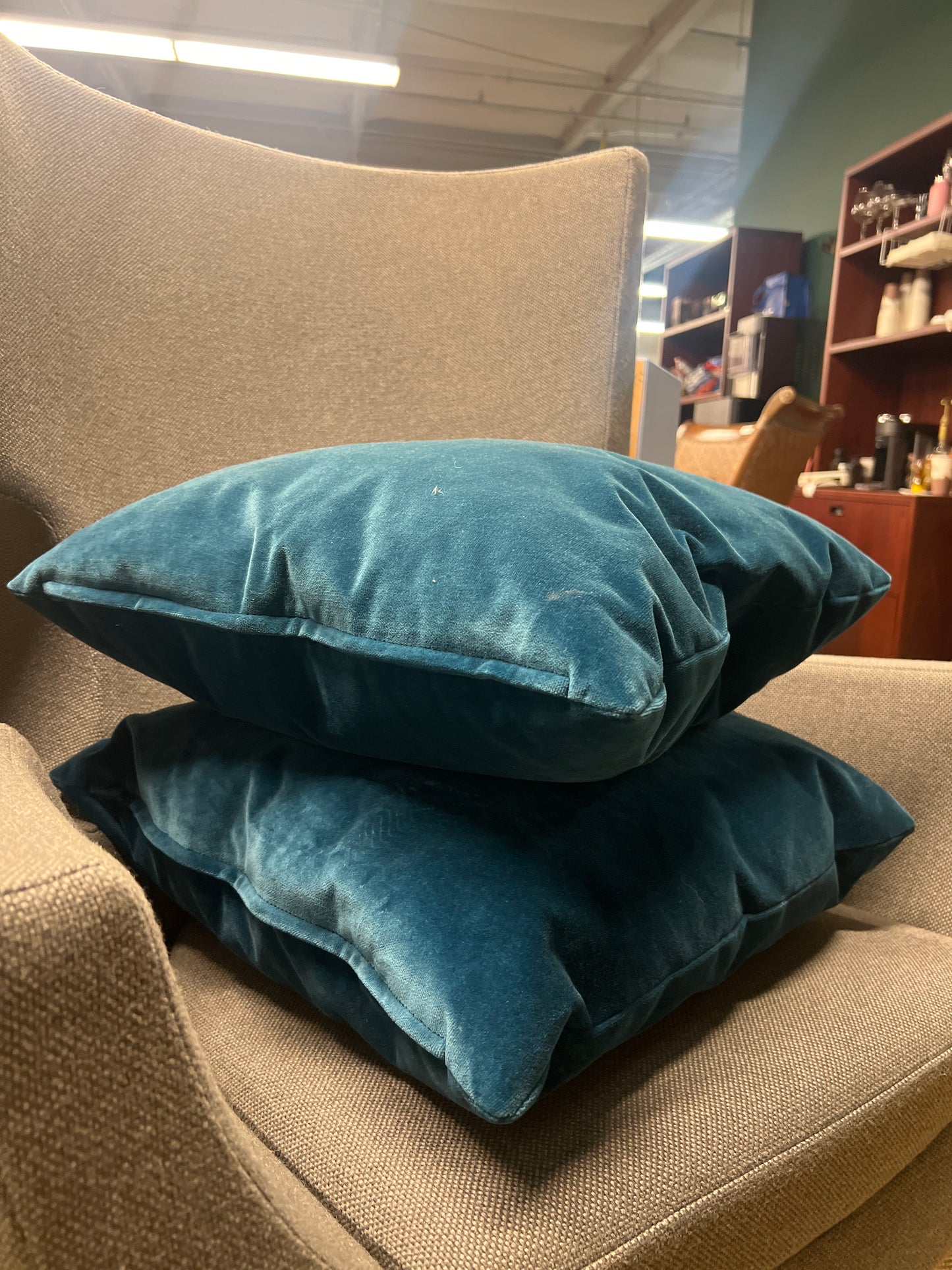 Square Teal Velvet Throw Pillow