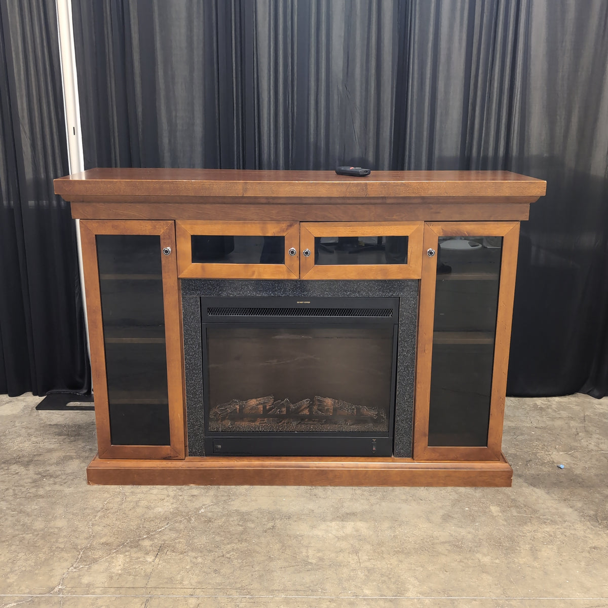 Medium Brown Wood TV Stand with Electric Fireplace