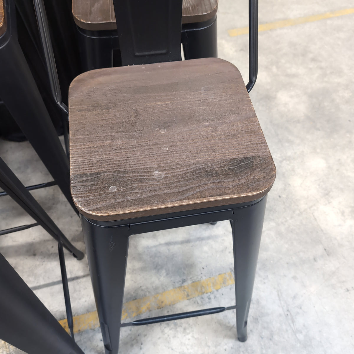 Industrial Style Dark Wood Seat Bar Stool