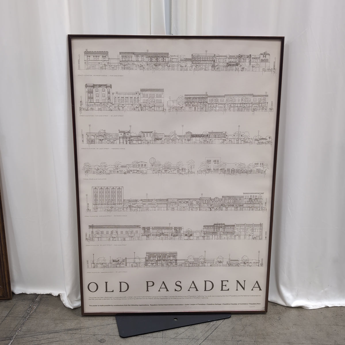 Old Pasadena Architectural Street Elevation Print in Dark Frame