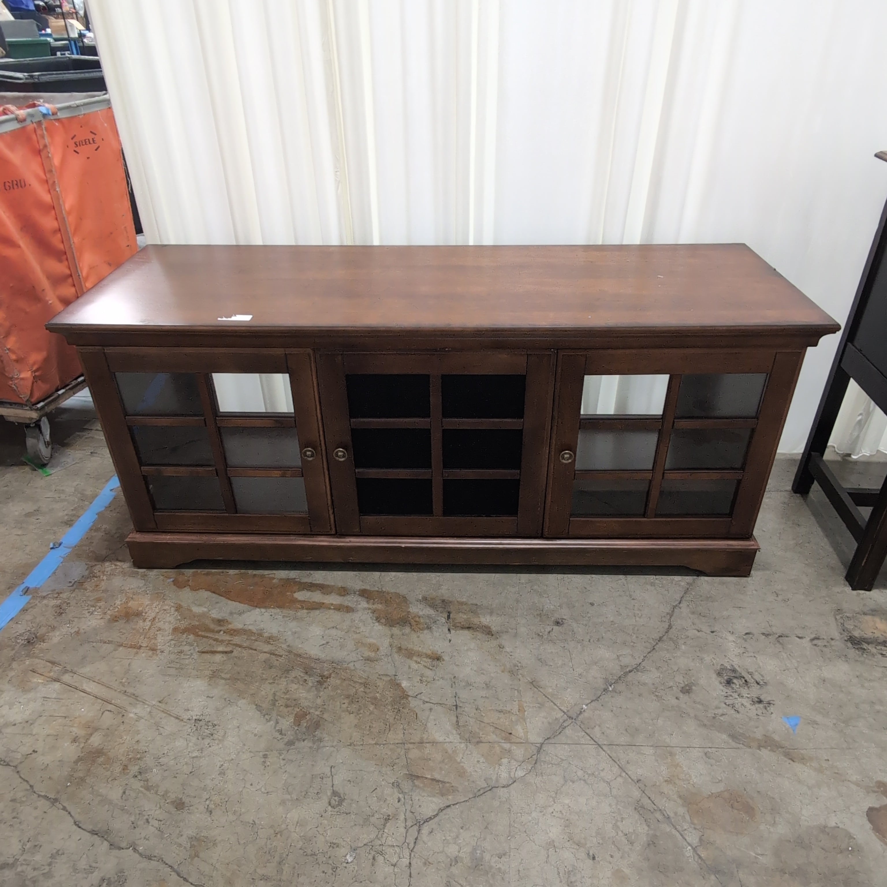 Brown Wood TV Stand with Glass Door