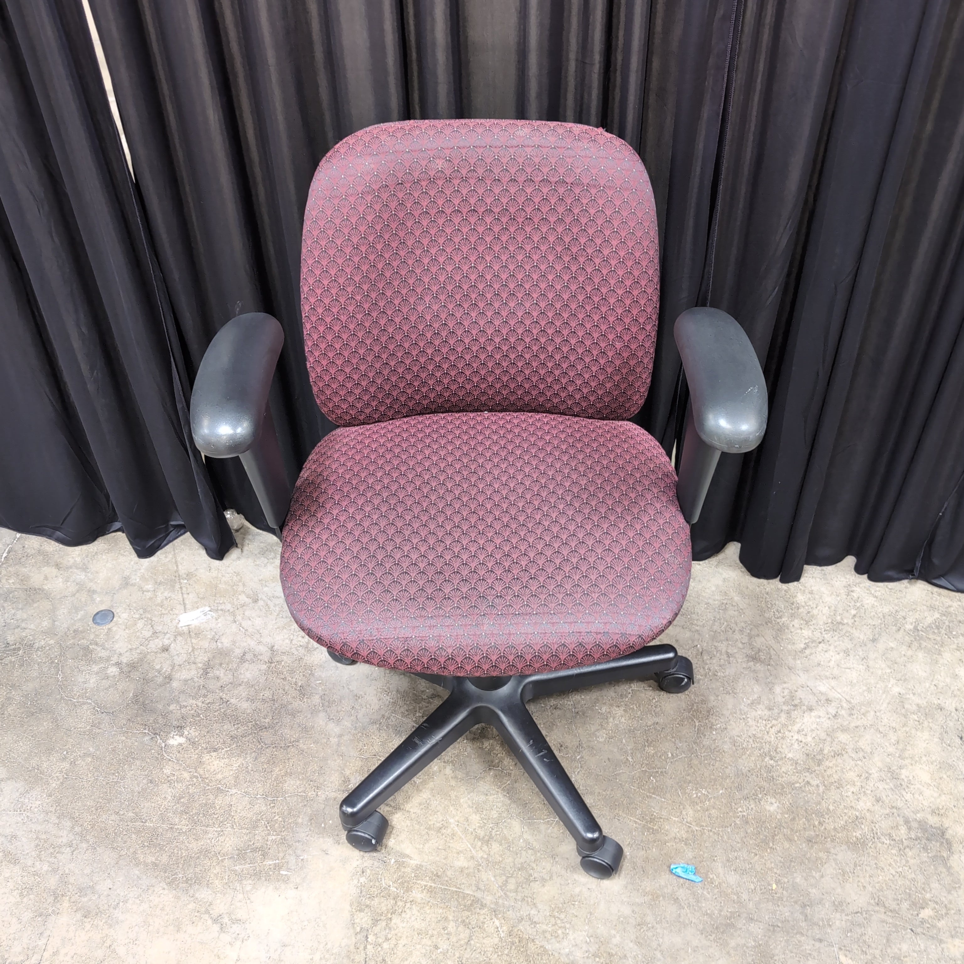 Burgundy Patterned Fabric Swivel Office Chair