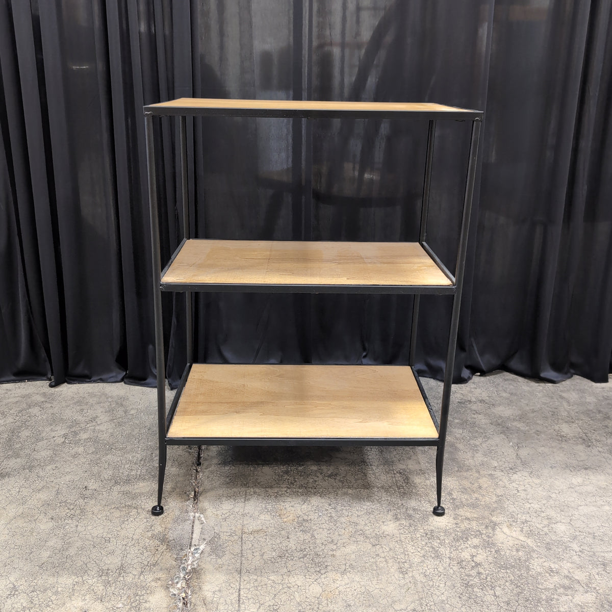 Industrial Black Metal Three-Tier End Table