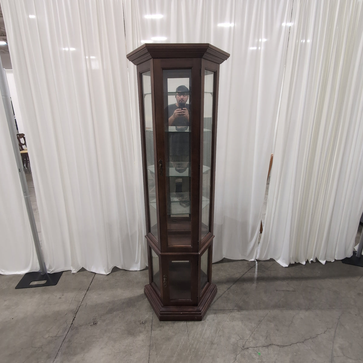 Dark Wood Corner China Cabinet with Glass Shelves