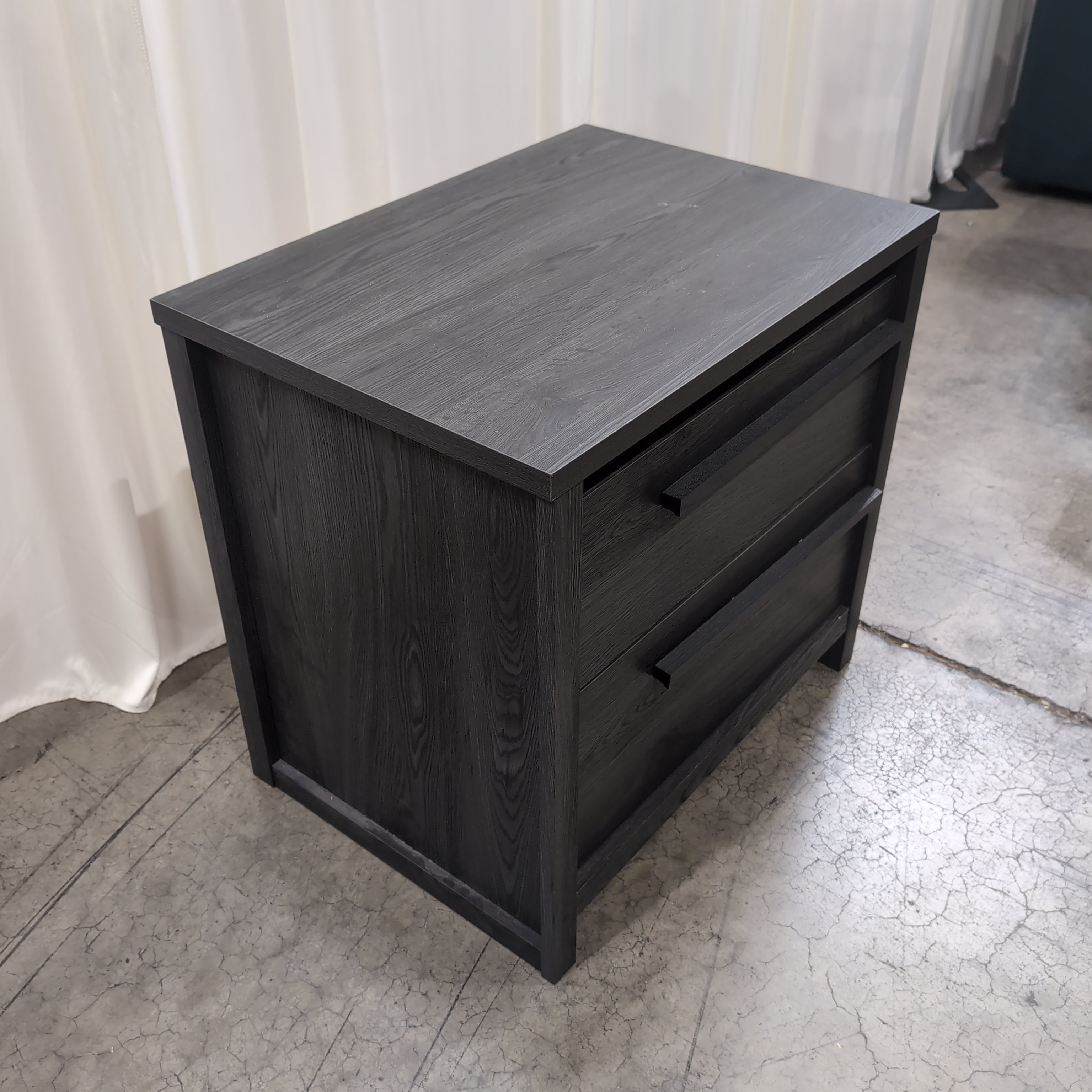 Dark Grey Wood Grain Two-Drawer Nightstand