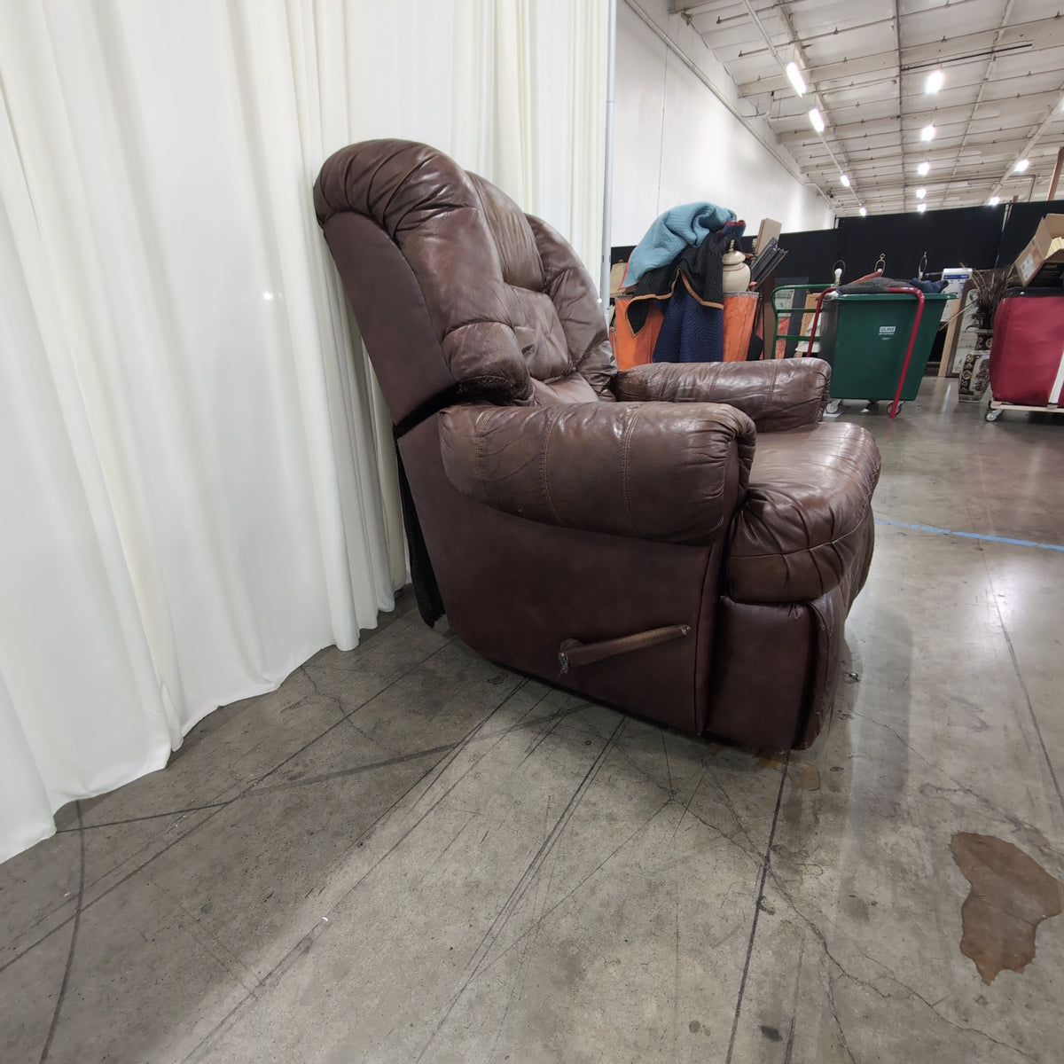 Brown Overstuffed Leather Recliner Chair