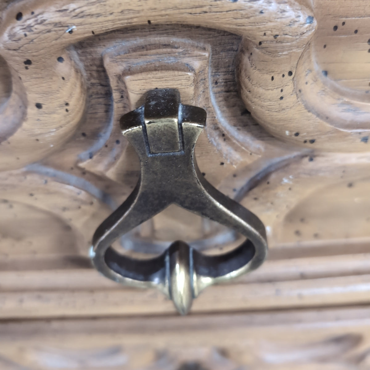 Light Brown Wood French Provincial Armoire with Ornate Hardware