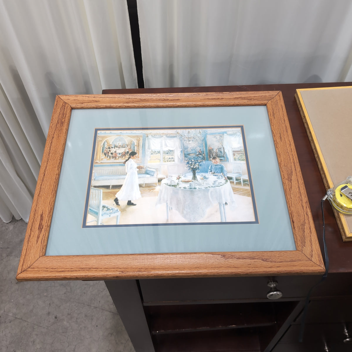 Traditional Style Framed Art with Blue Matting