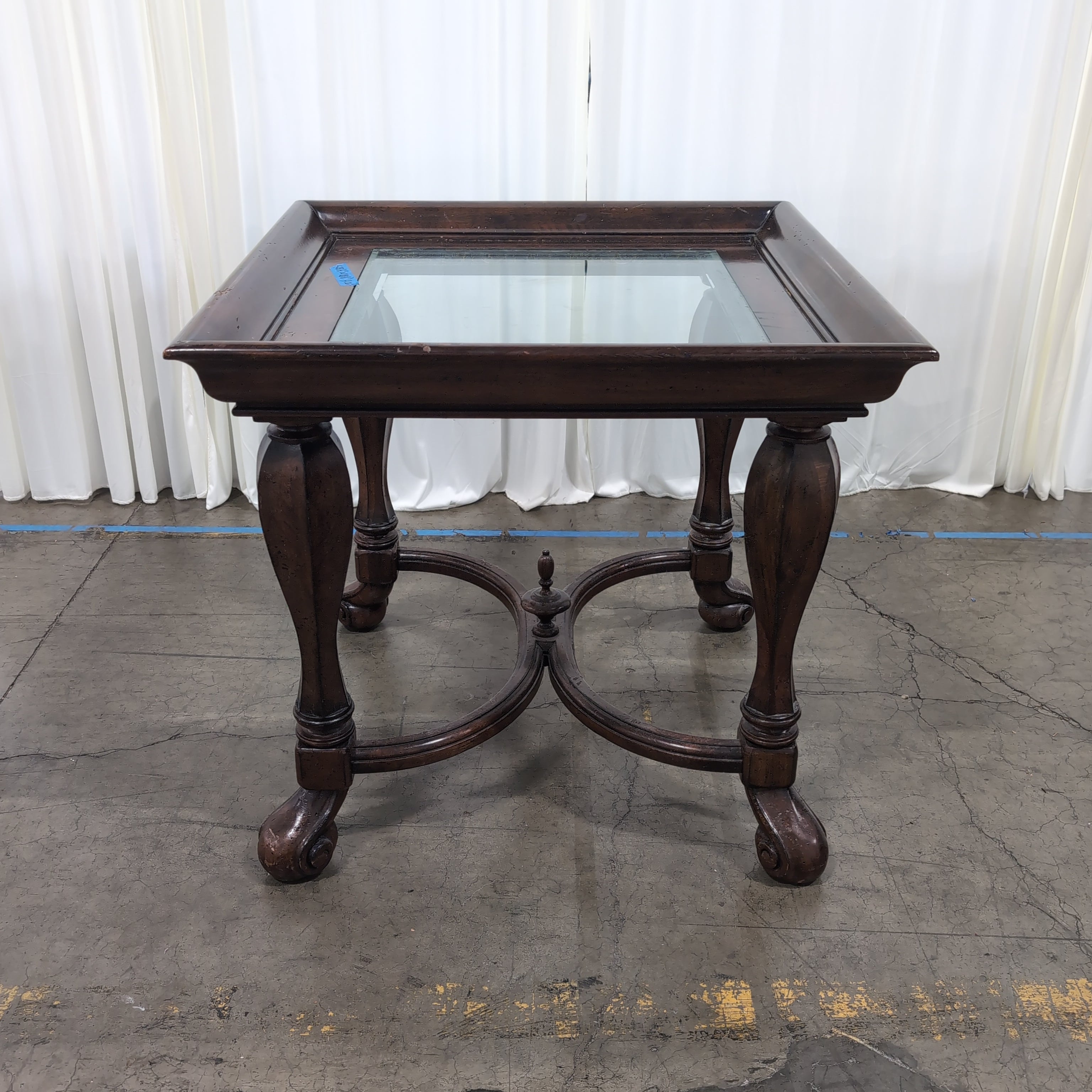 Dark Wood Square Coffee Table with Glass Top