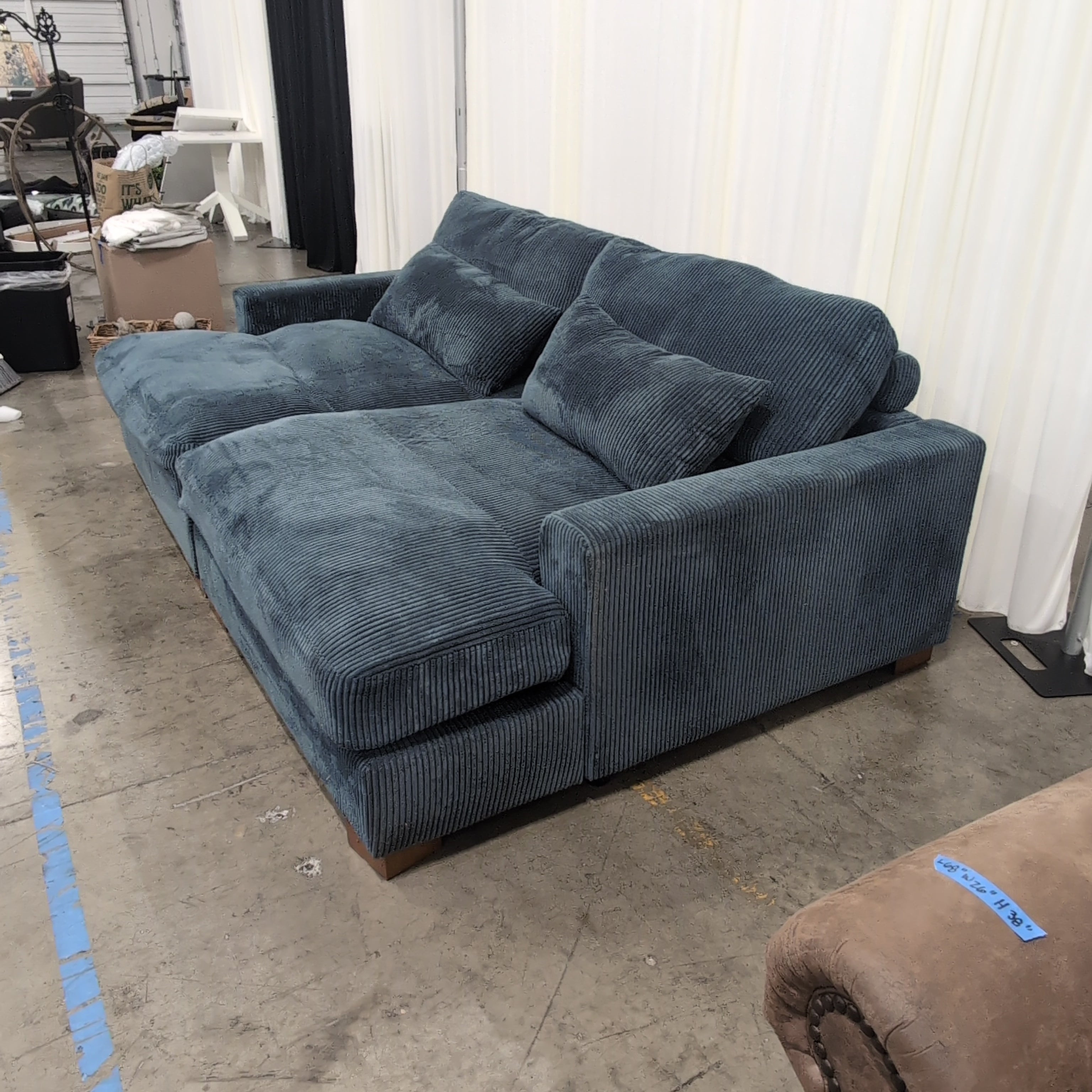 Deep Blue Corduroy L-Shaped Sectional Couch