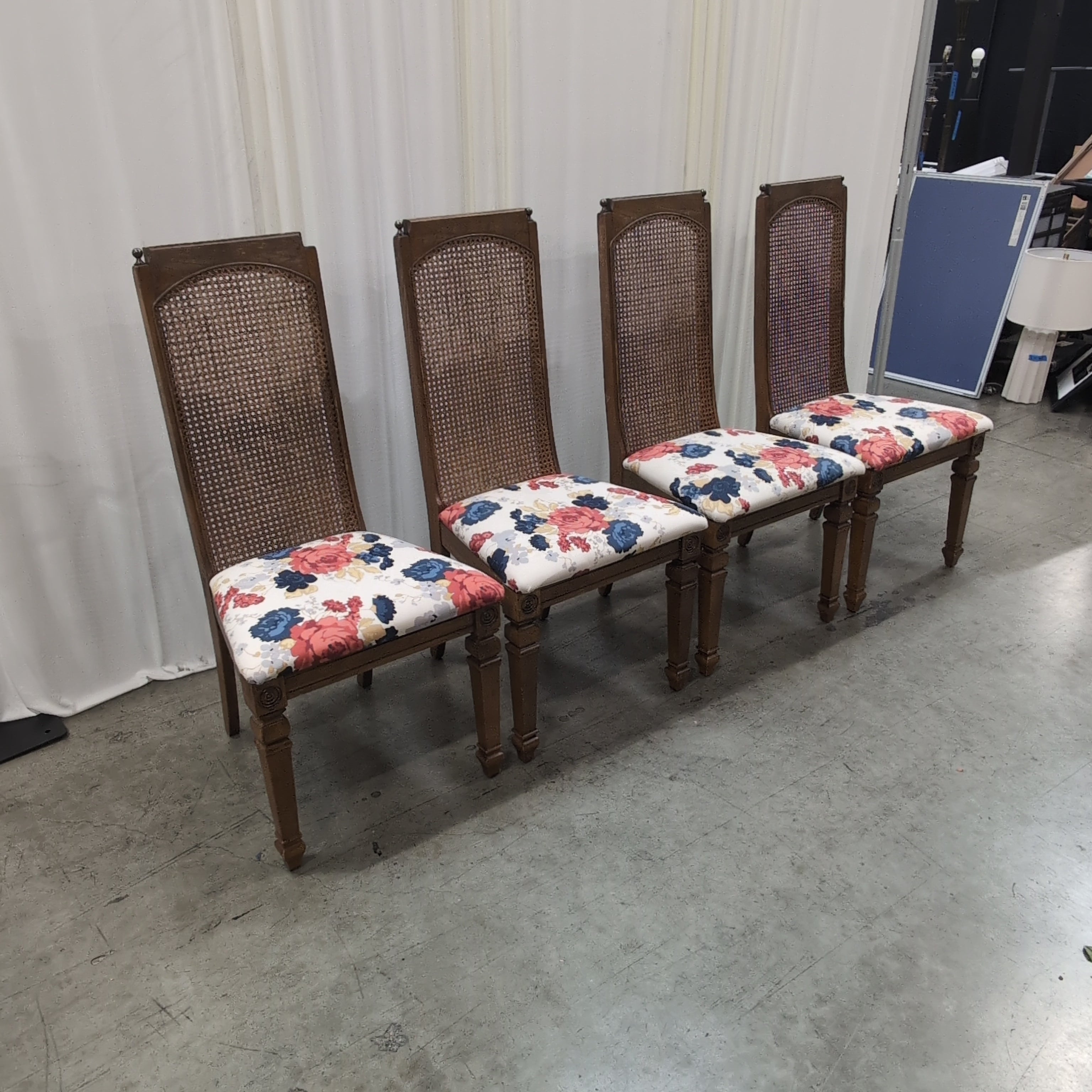 French Provincial Style Wood Dining Chair with Floral Upholstery