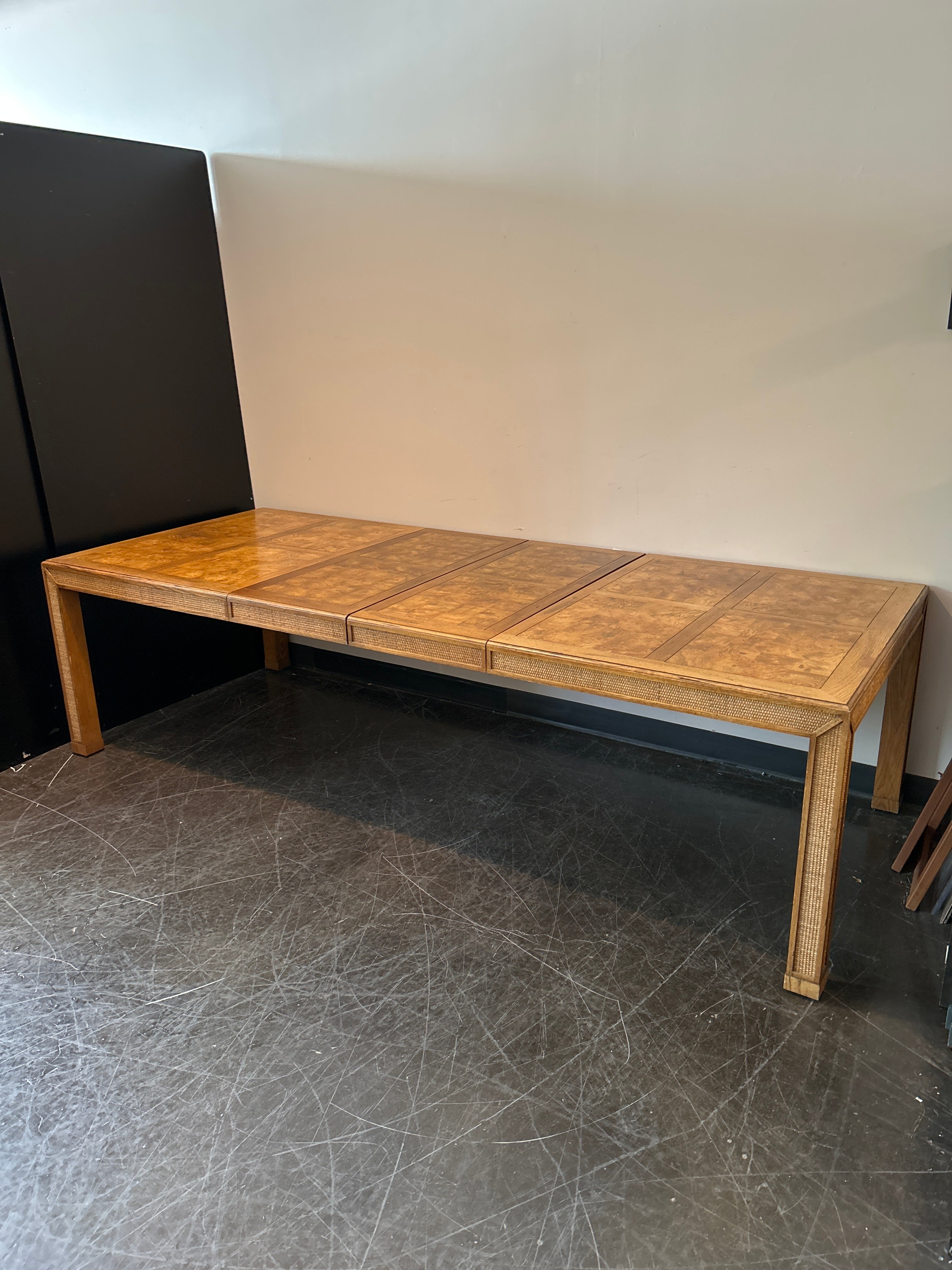 Henredon Burl Wood Dining Table – Cane Accents, Modern Deco Style