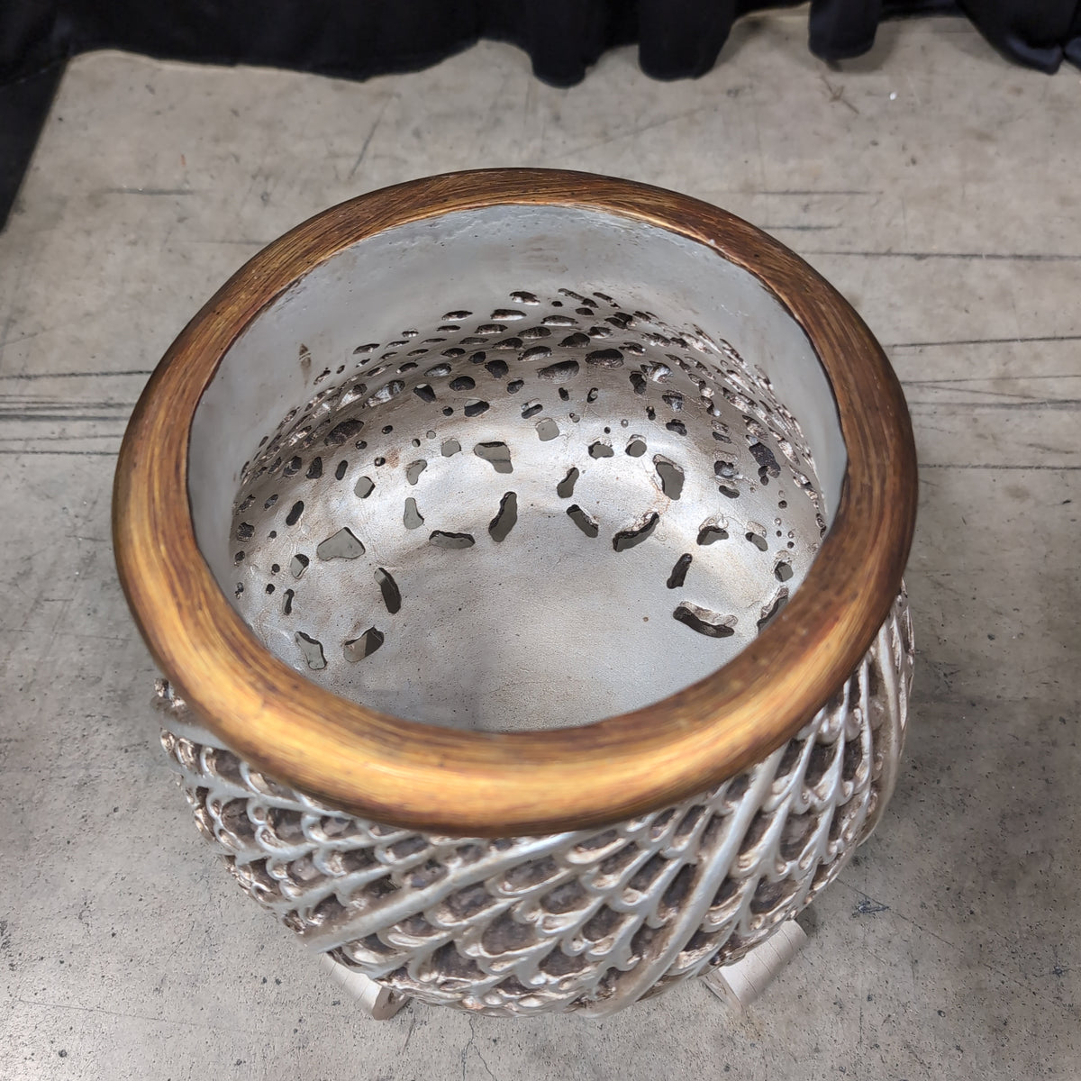 Metallic Ornate Lidded Jar with Acanthus Finial