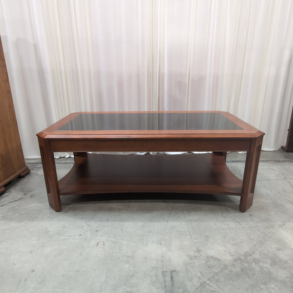Brown Wood Coffee Table with Glass Top