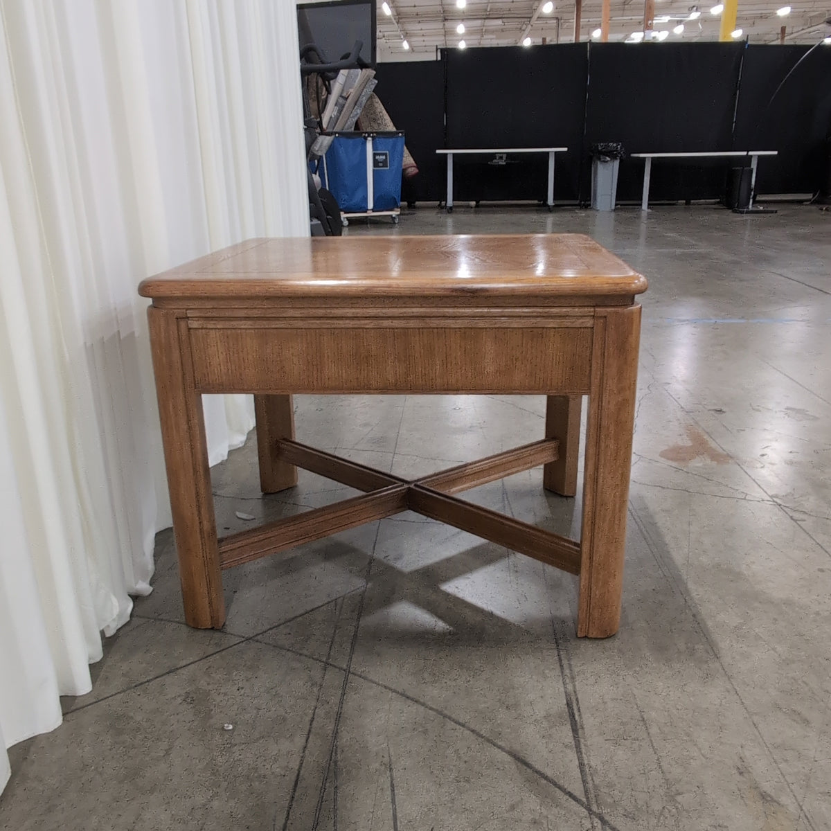 Oak Tone Wood End Table with Geometric Top