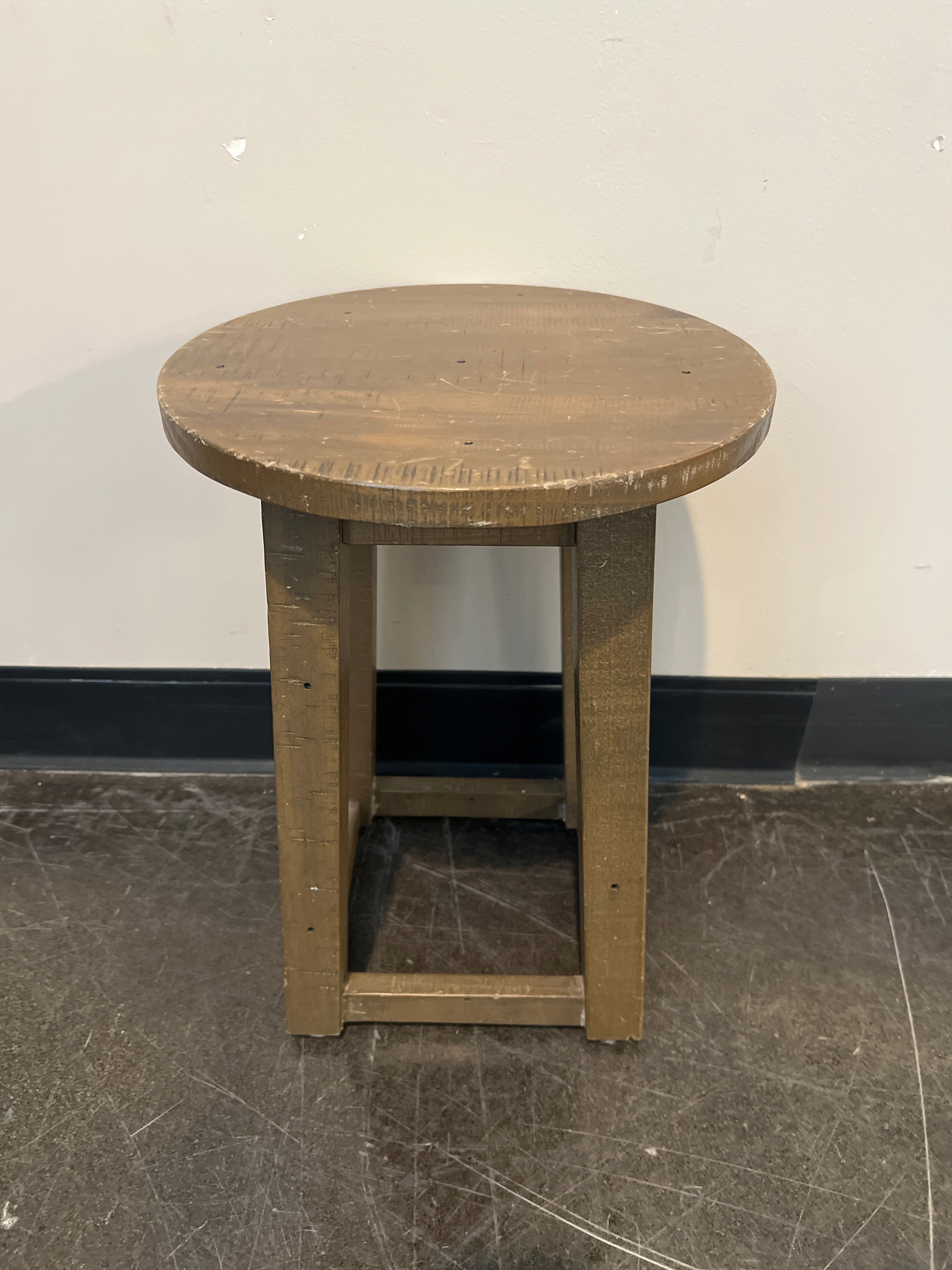 Rustic Brown Wood Round Side Table