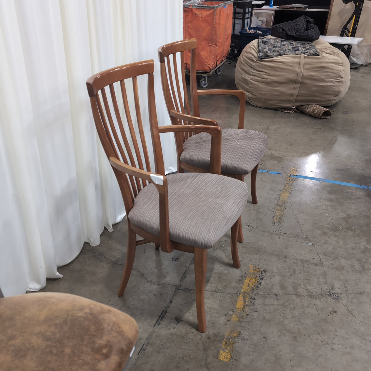 Pair of Curved Arm Wood Dining Chair in Light Brown