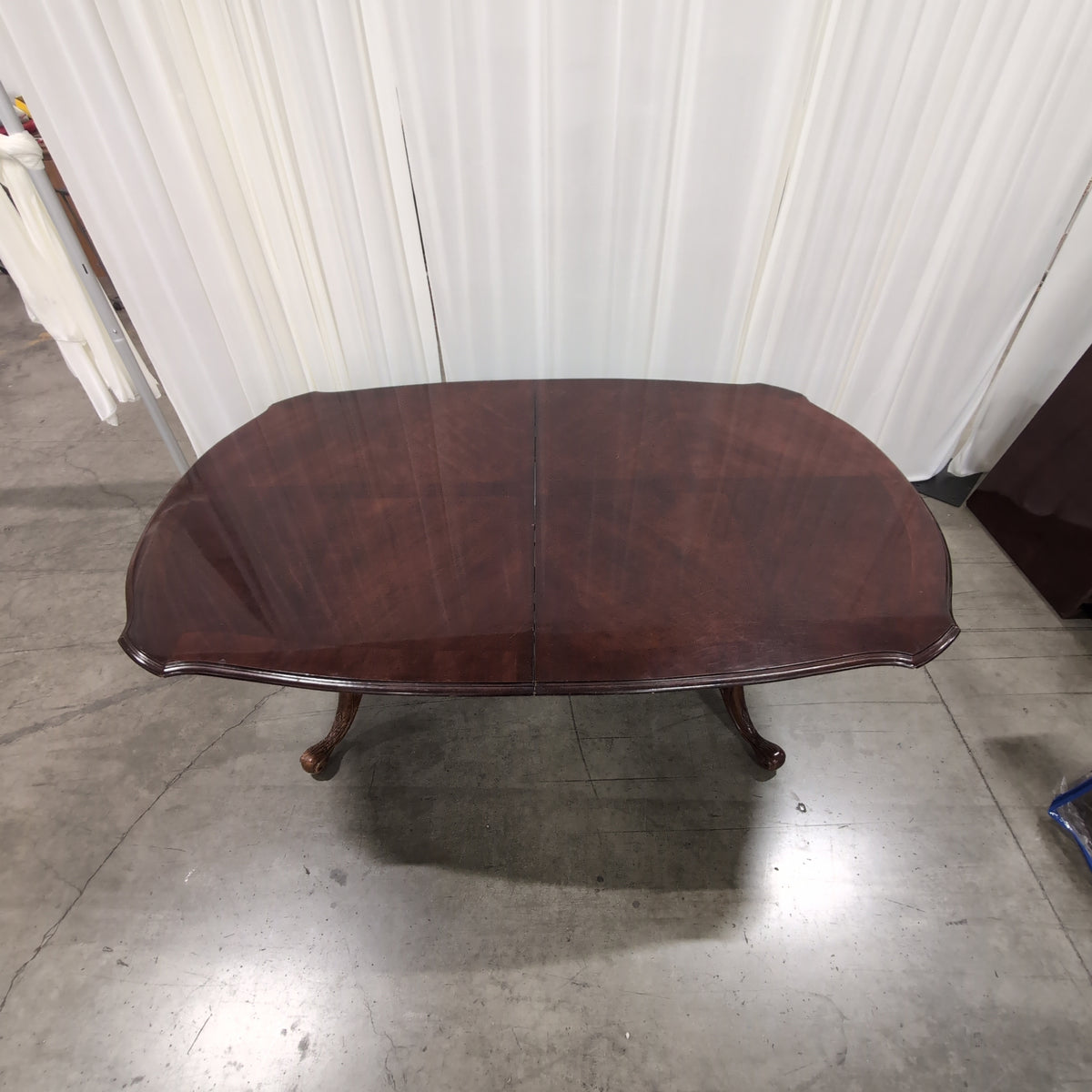 Traditional Dark Wood Oval Dining Table with Pedestal Bases