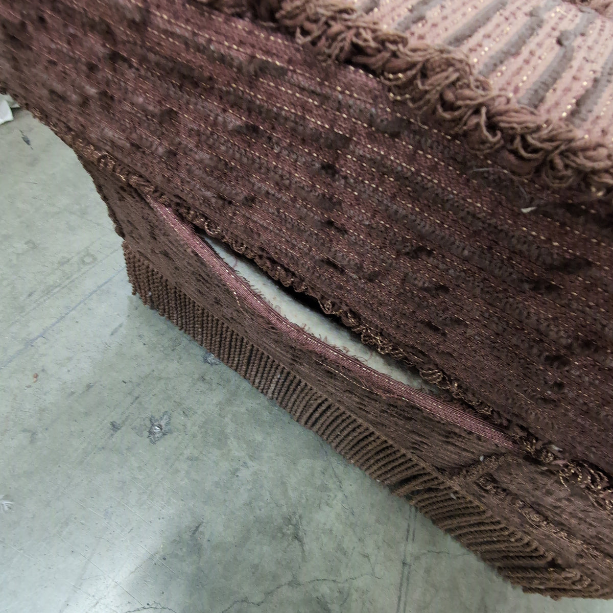 Brown Jacquard Fabric Fringed Skirt Couch