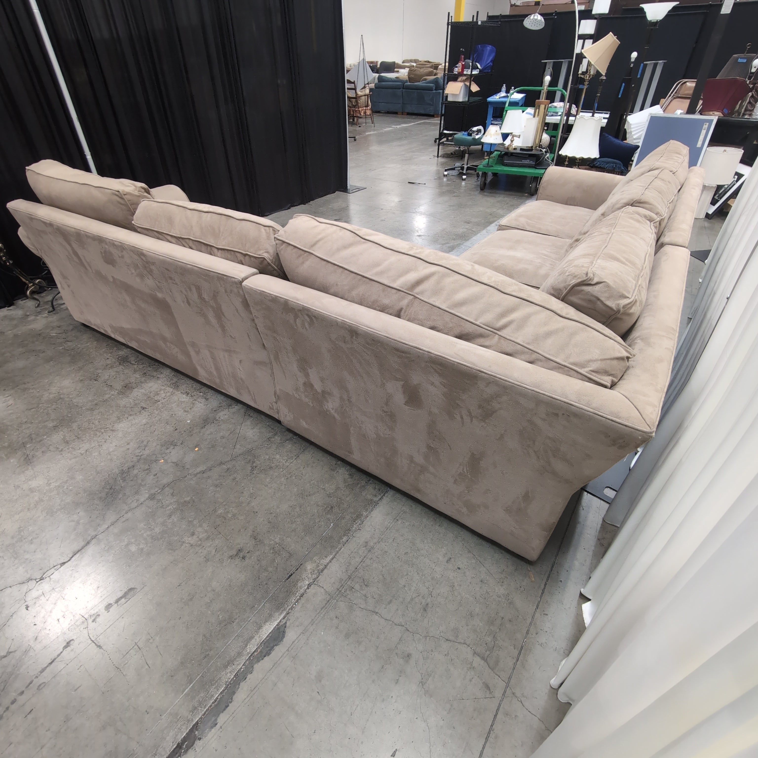 Neutral Tan L-Shaped Sectional Couch in Microfiber