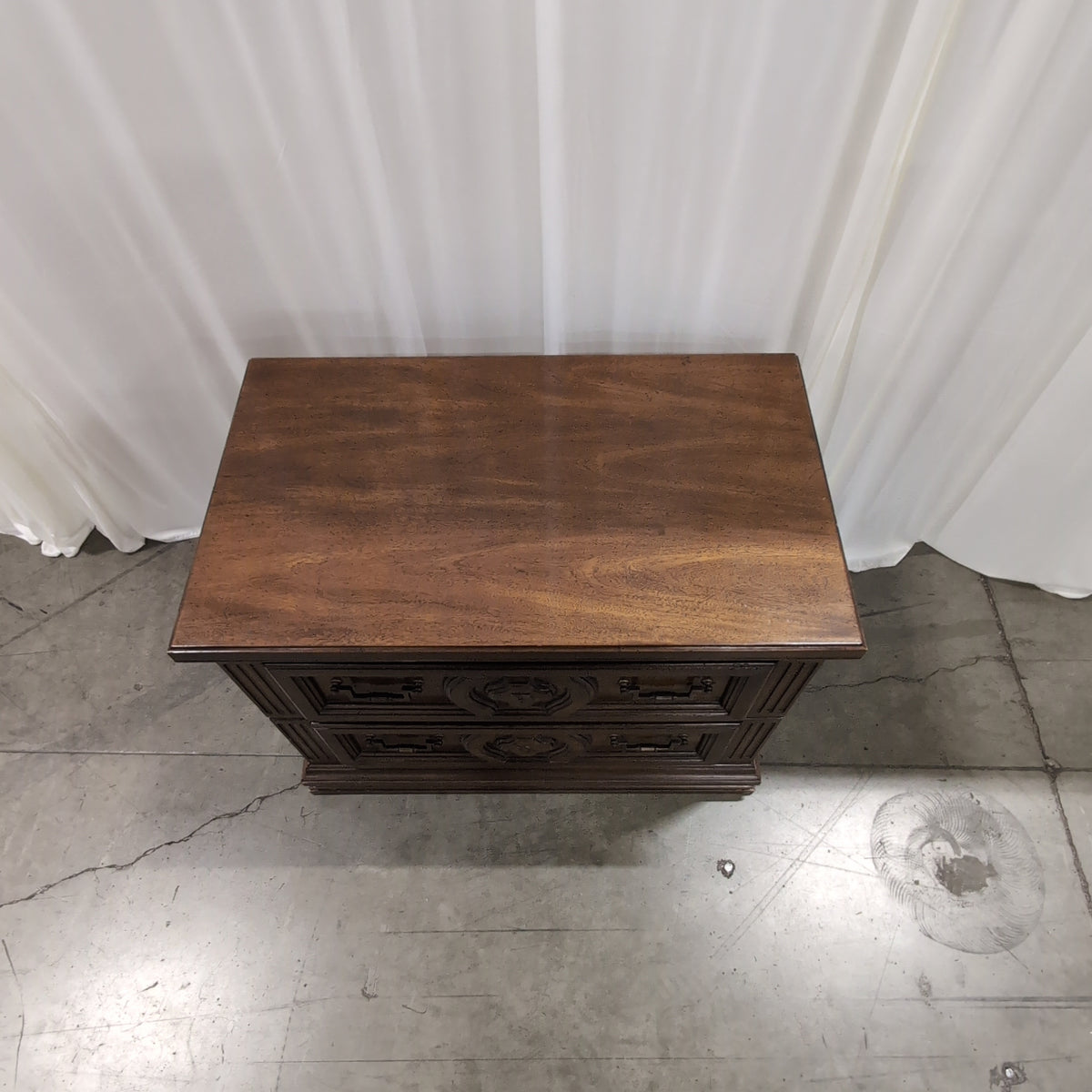 Ornate Dark Wood Two-Drawer Nightstand