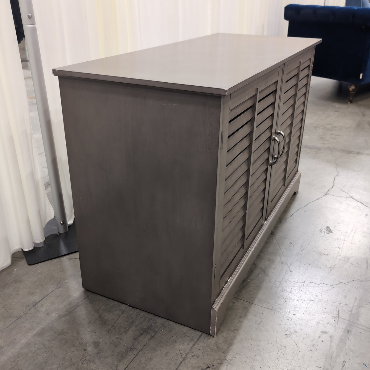 Greige Wood TV Stand with Louvered Doors
