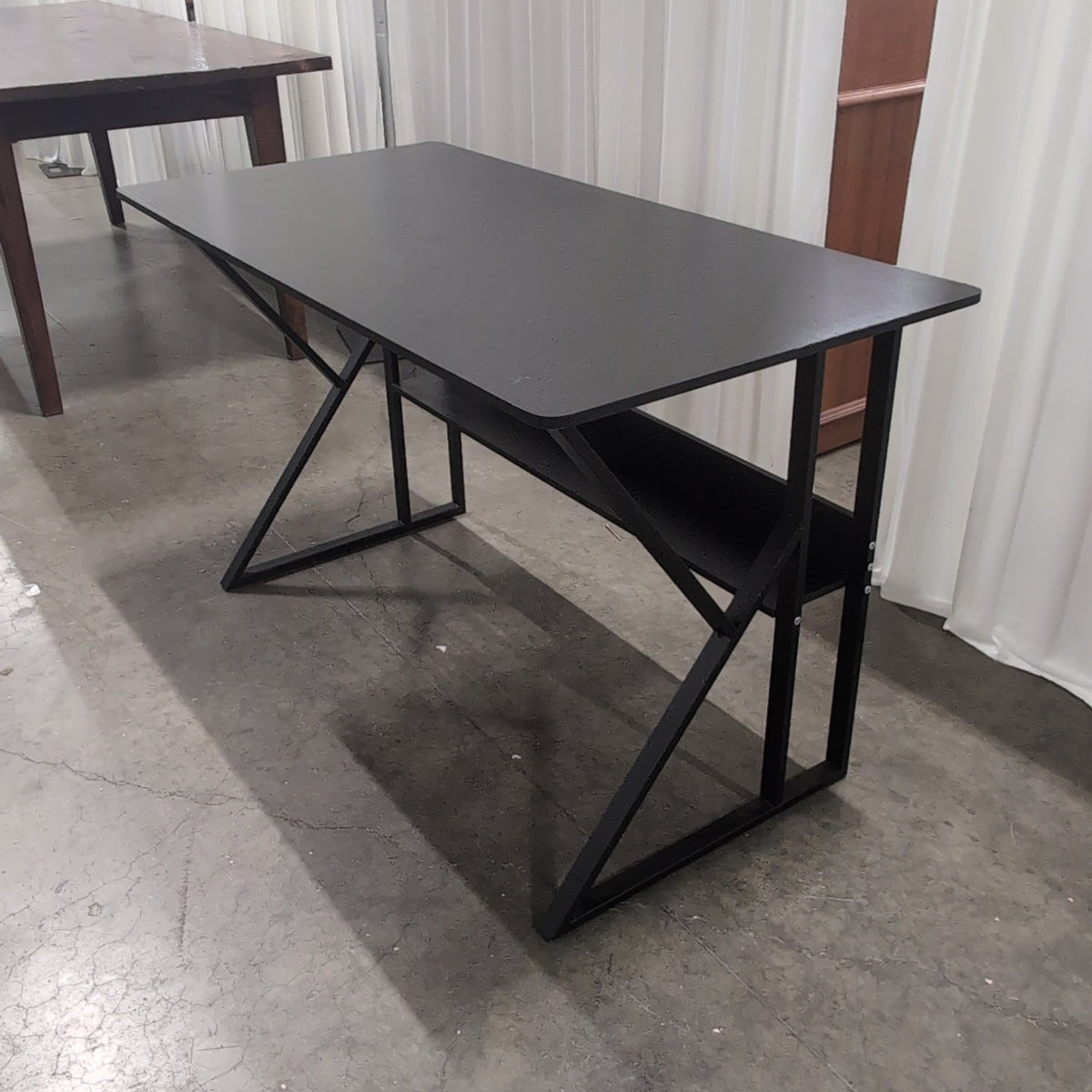 Industrial Black Wood Top Desk with Brown Accent