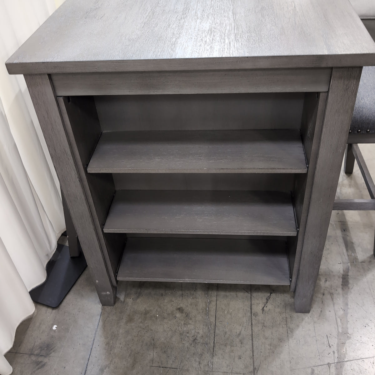 Grey Wood Kitchen Island with Open Shelves