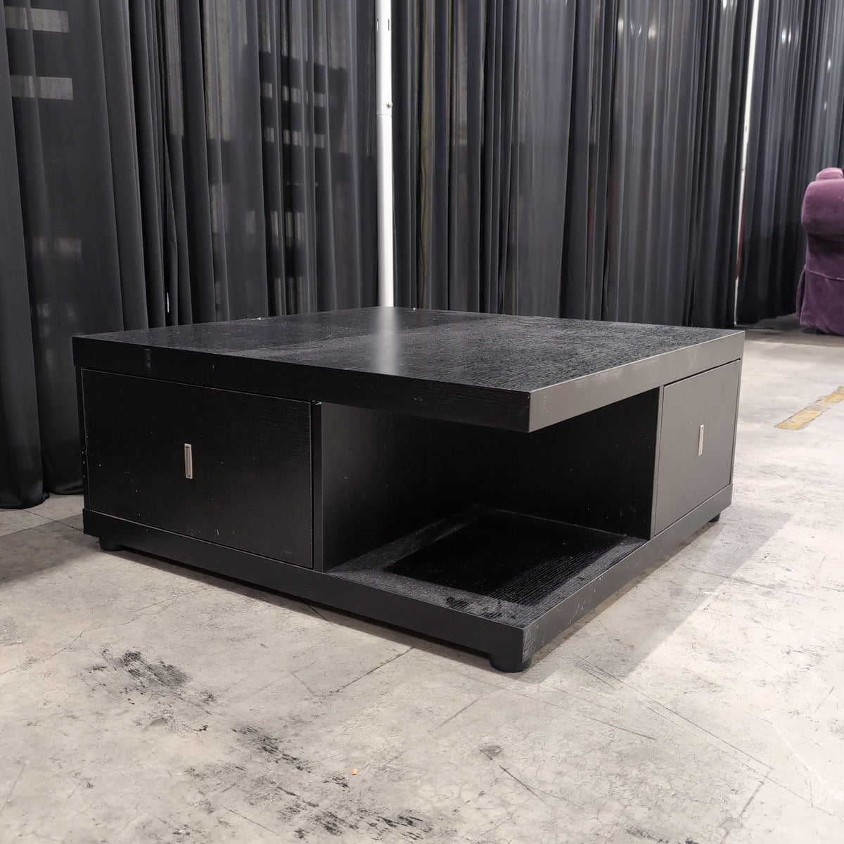 Dark Textured Wood Look Coffee Table with Drawers