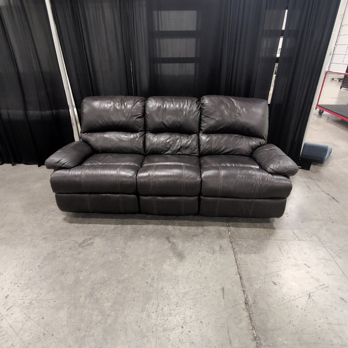 Dark Brown Reclining Three-Seat Couch with Contrast Stitching