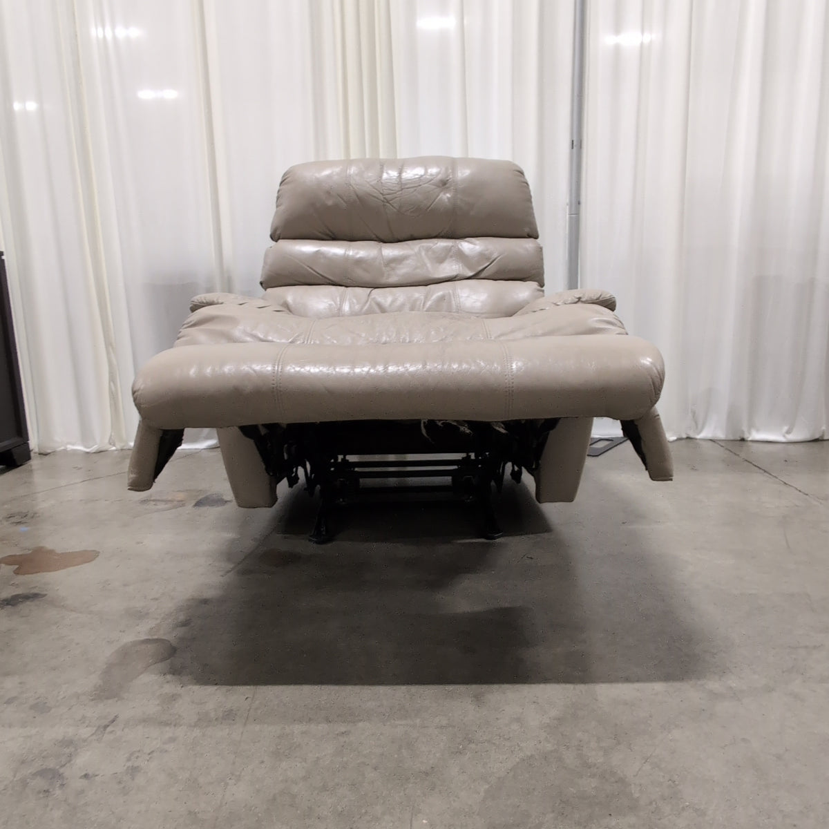 Overstuffed Light Beige Recliner in Leather