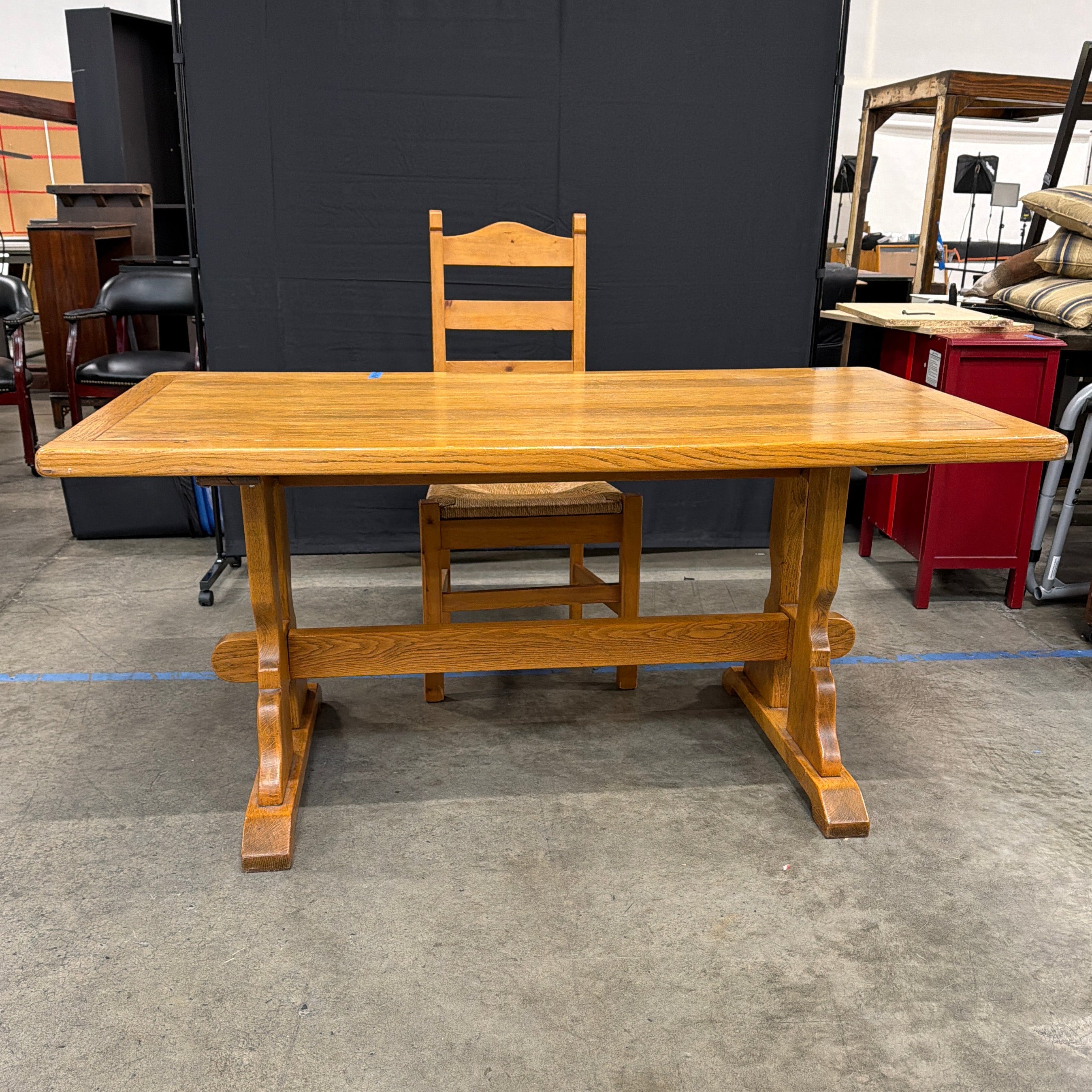 Rustic Solid Wood Dining Table with Ladder Back Rush Seat Chair