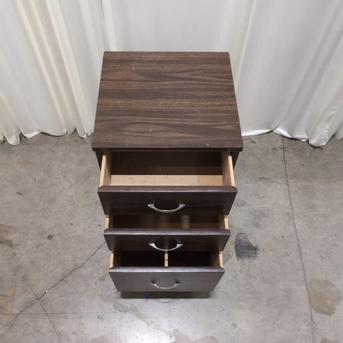 Dark Brown Wood Three-Drawer Nightstand