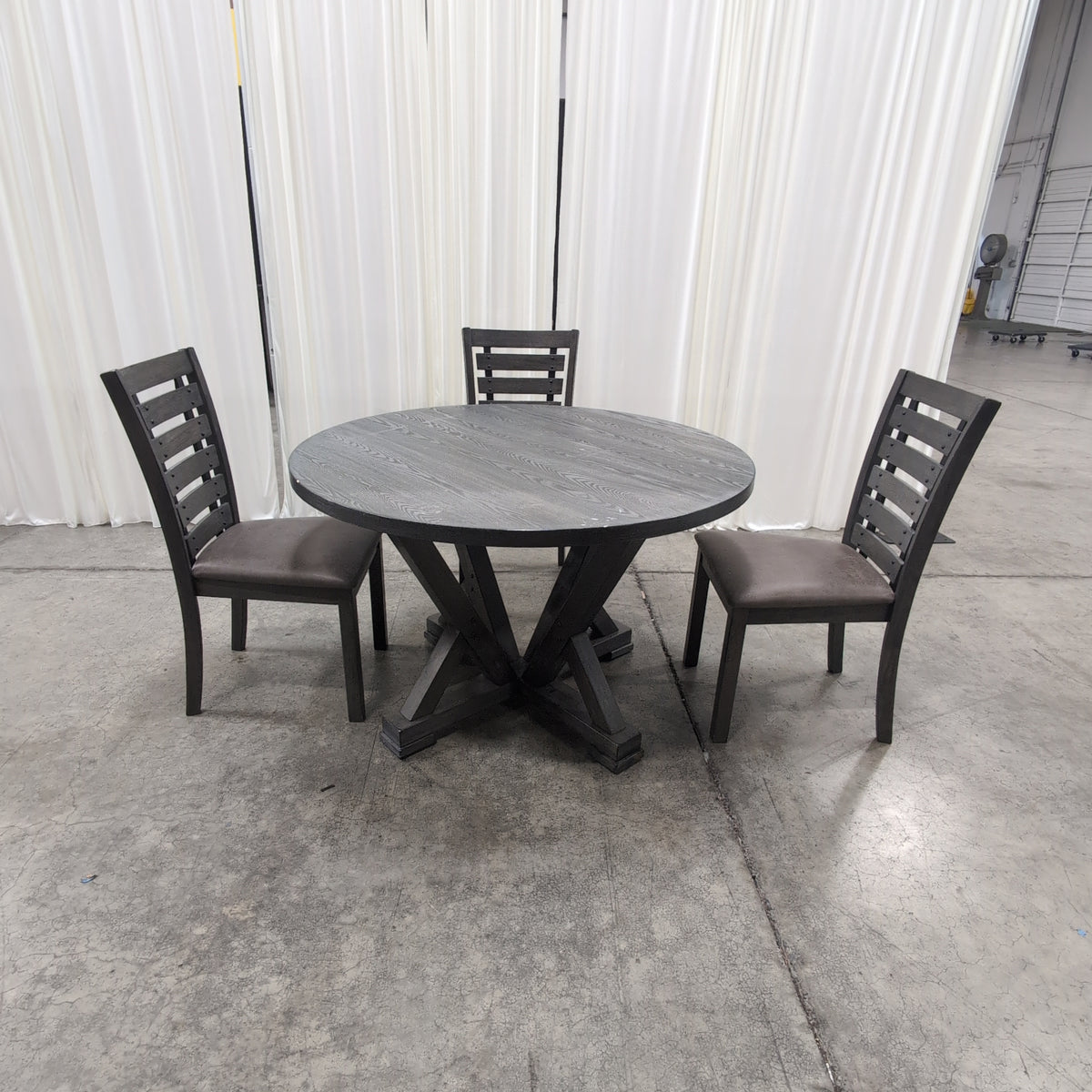 Dark Grey Wood Round Dining Table Set