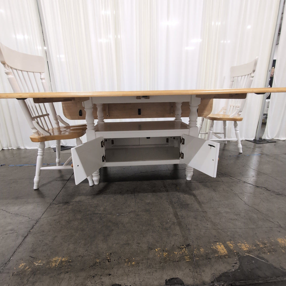 Two-Tone Drop-Leaf Dining Table and Four Chairs with Storage Base