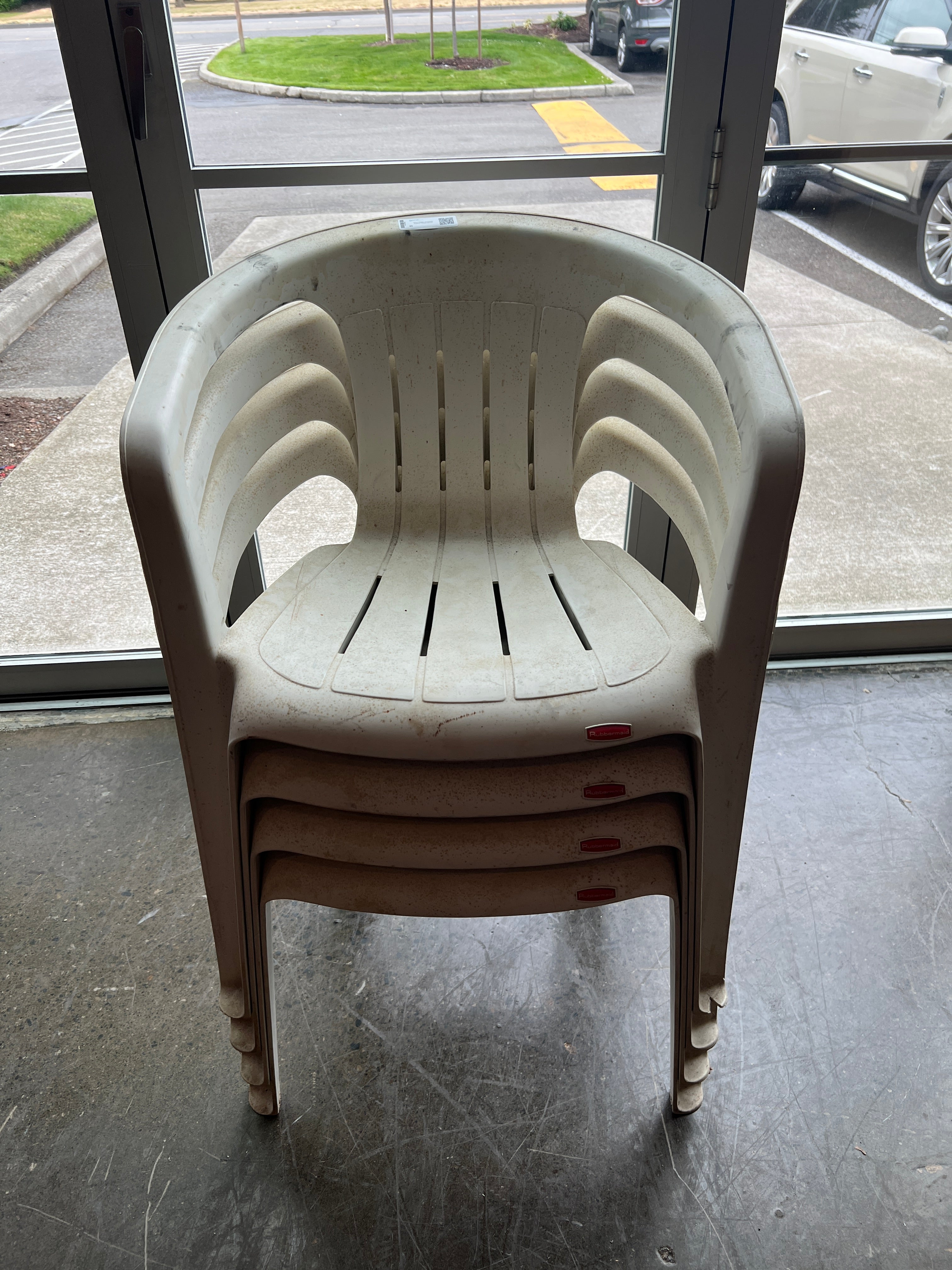 White Plastic Stackable Outdoor Chairs (As-Is)