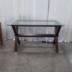 Dark Wood X-Base Console Table with Glass Top