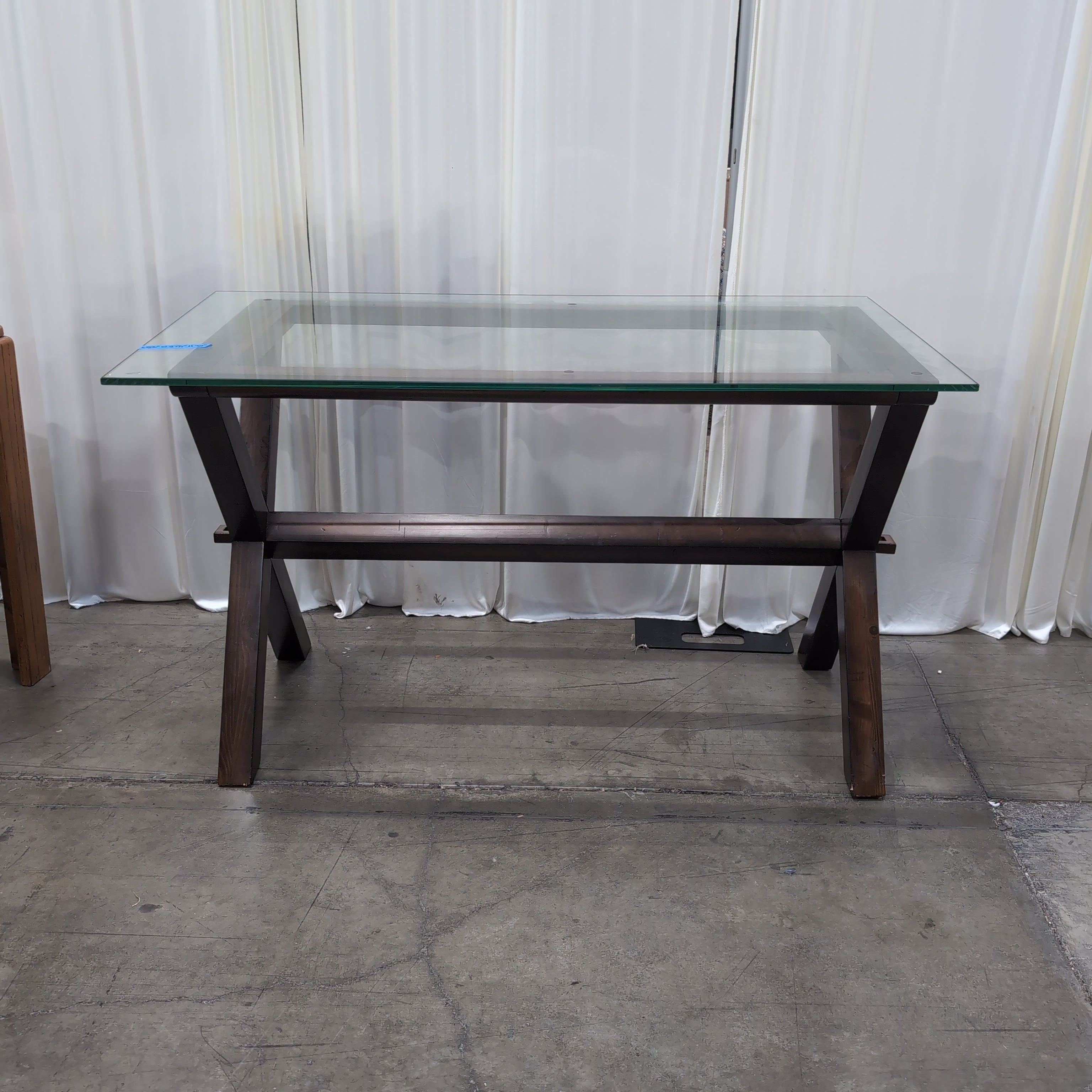 Dark Wood X-Base Console Table with Glass Top