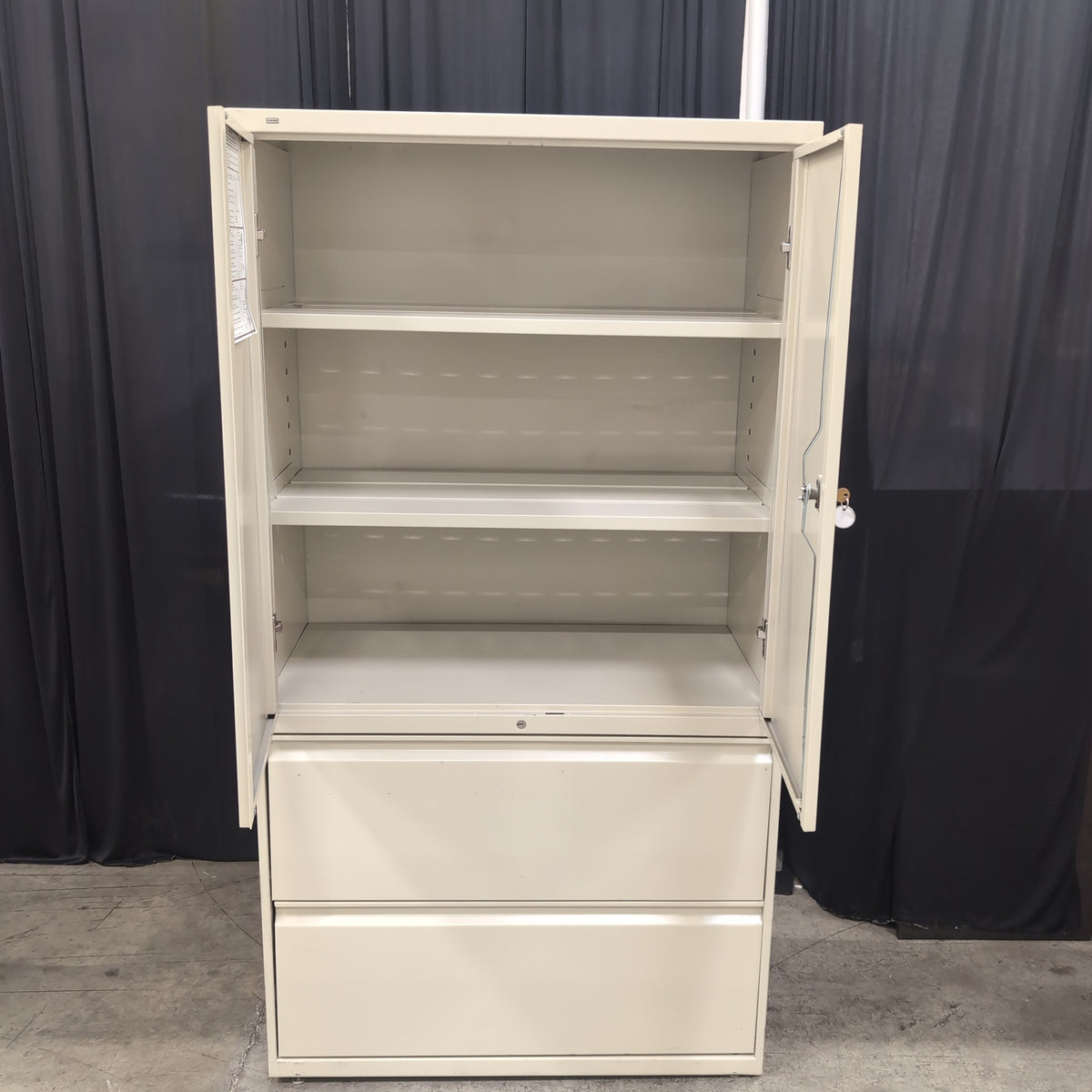 Light Beige Metal Storage Cabinet with Sliding Doors