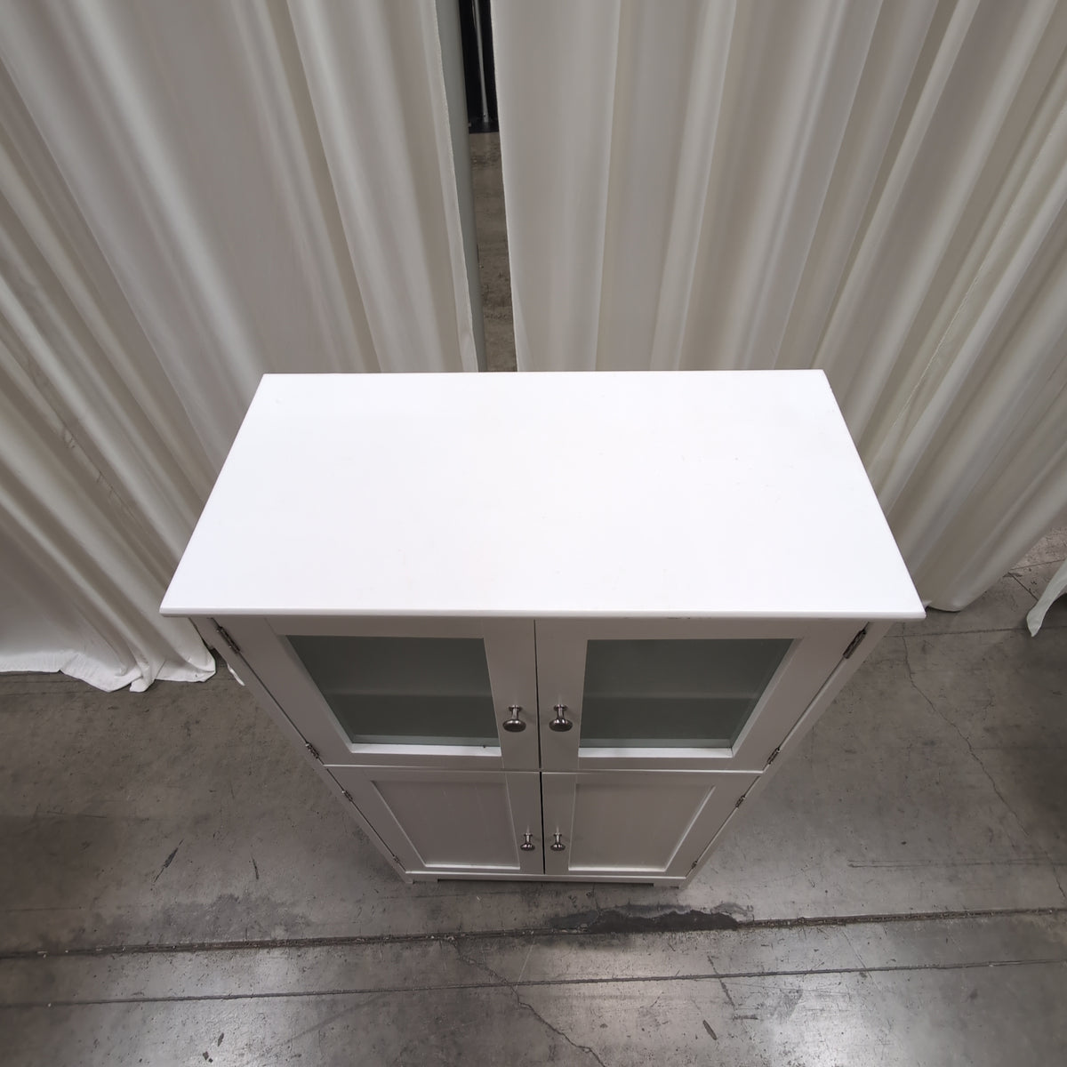 White Painted Wood Storage Cabinet with Glass Doors