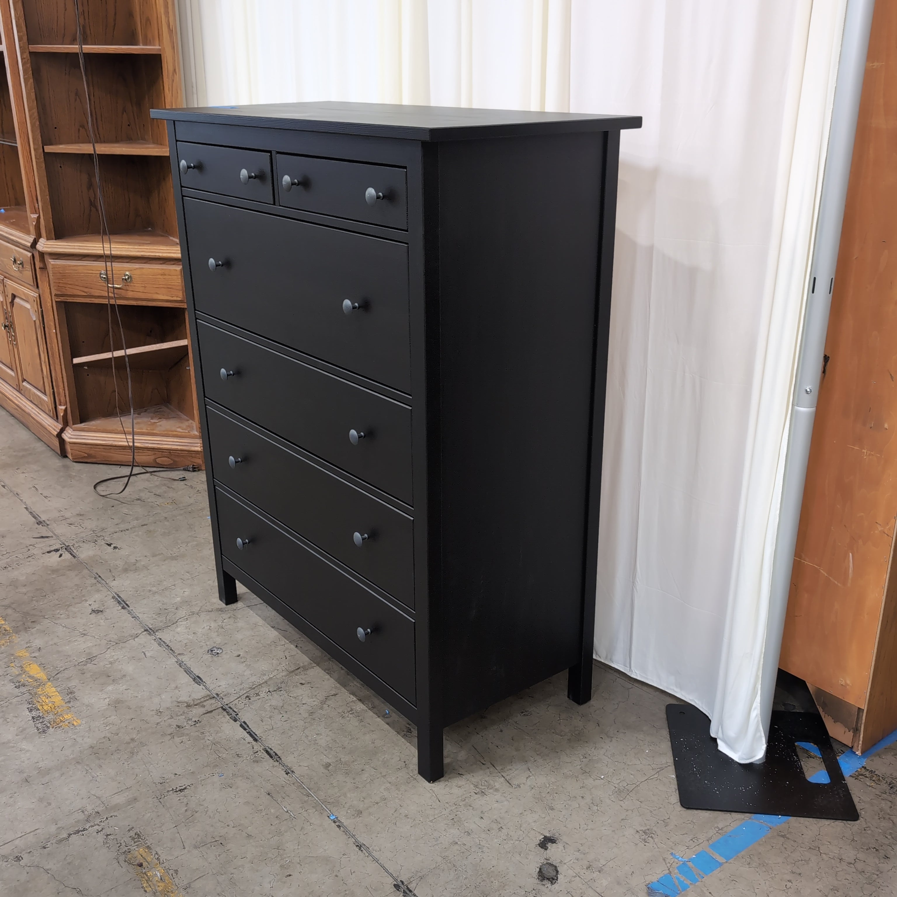 Dark Grey Six-Drawer Dresser with Round Knobs