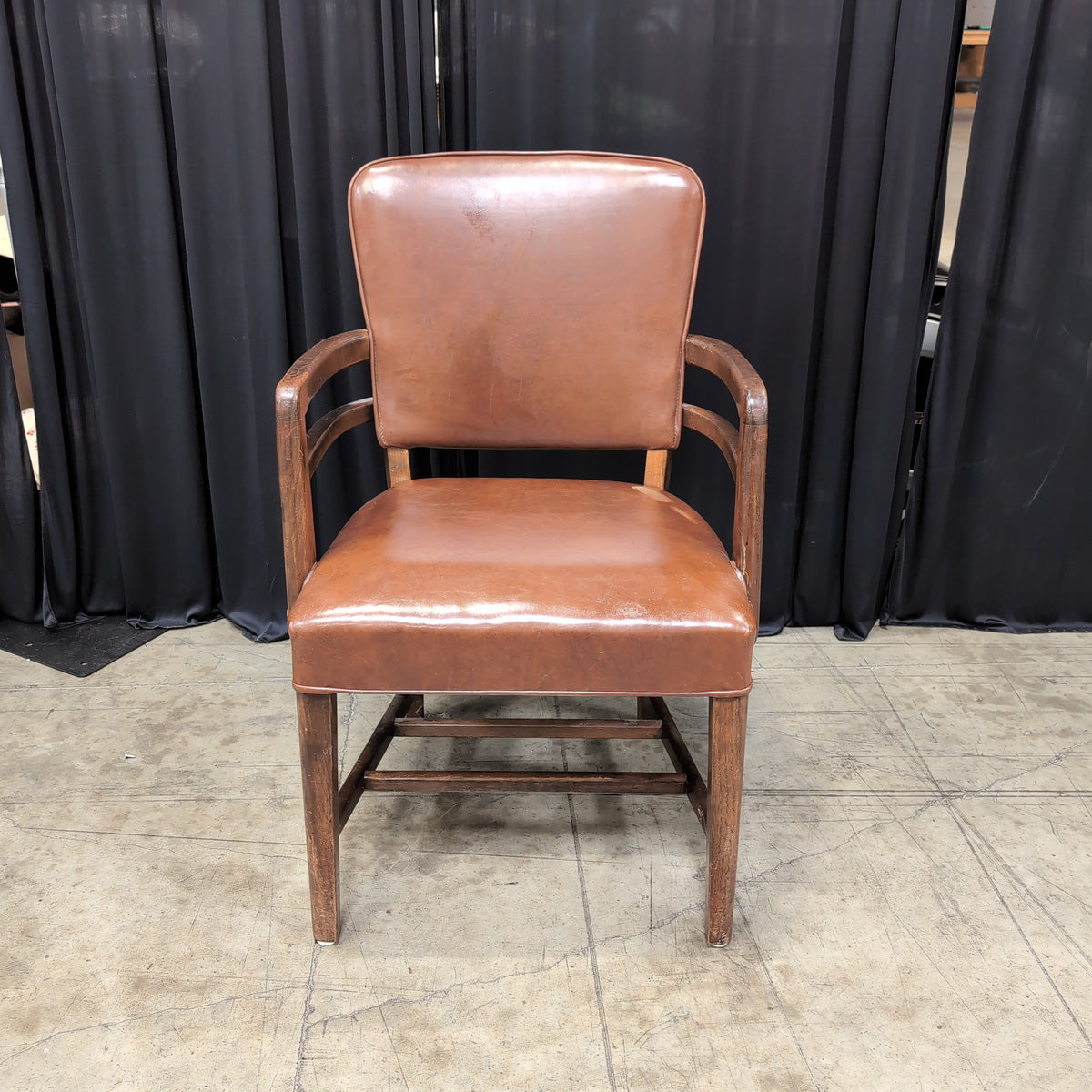 Classic Wood Frame Arm Chair with Brown Upholstery