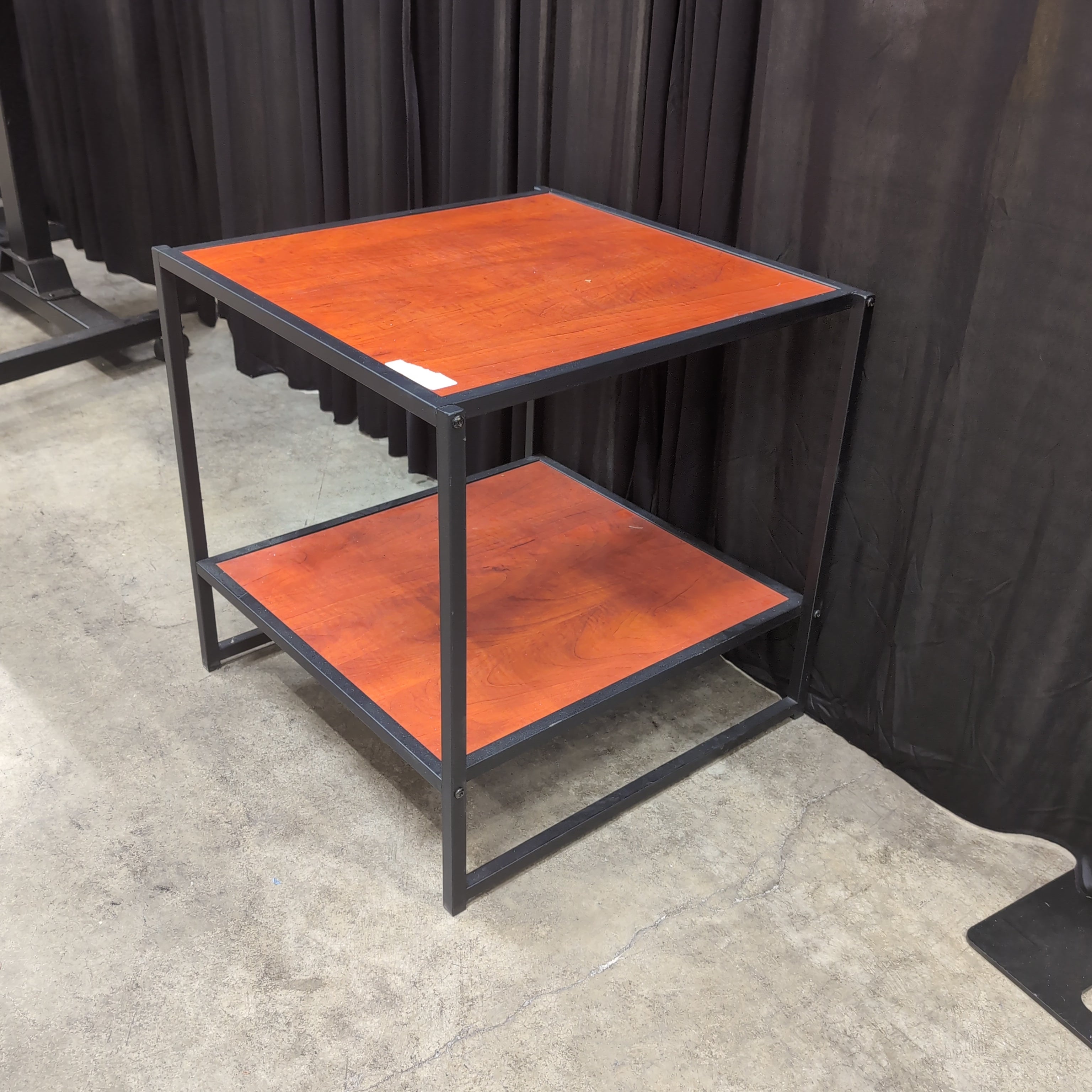 Black Metal Two-Tier End Table with Cherry-Finish Shelves